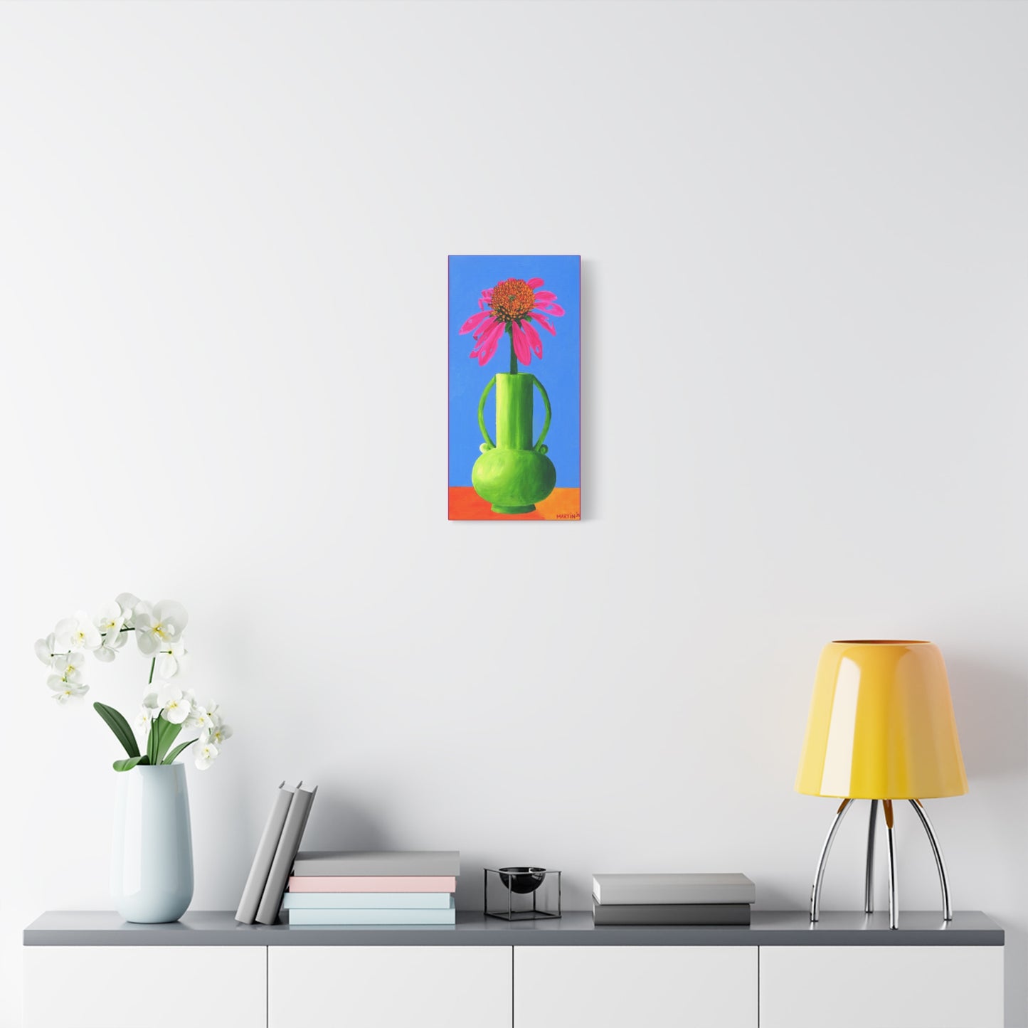 Beat-Up Coneflower in Chartreuse Vase Canvas Gallery Wrap