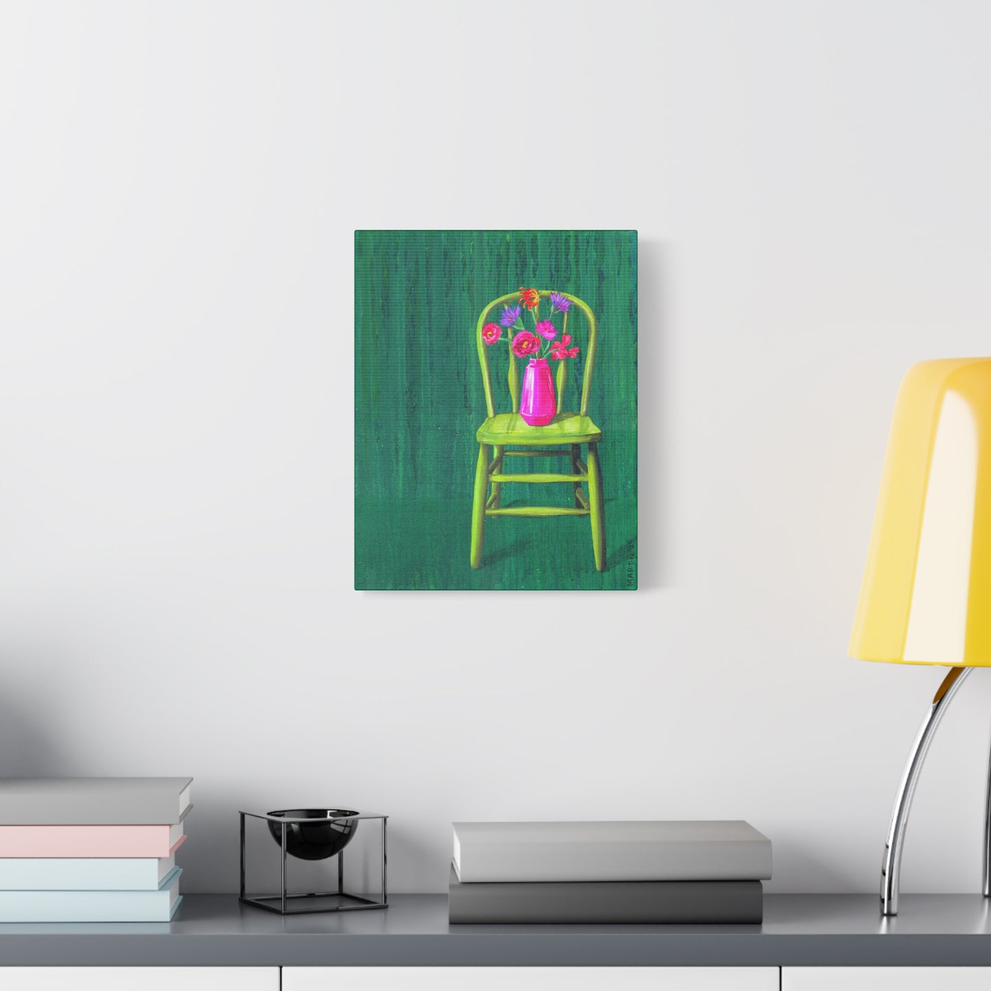 Green Chair with Flowers - Matte Canvas, Stretched, 1.25"