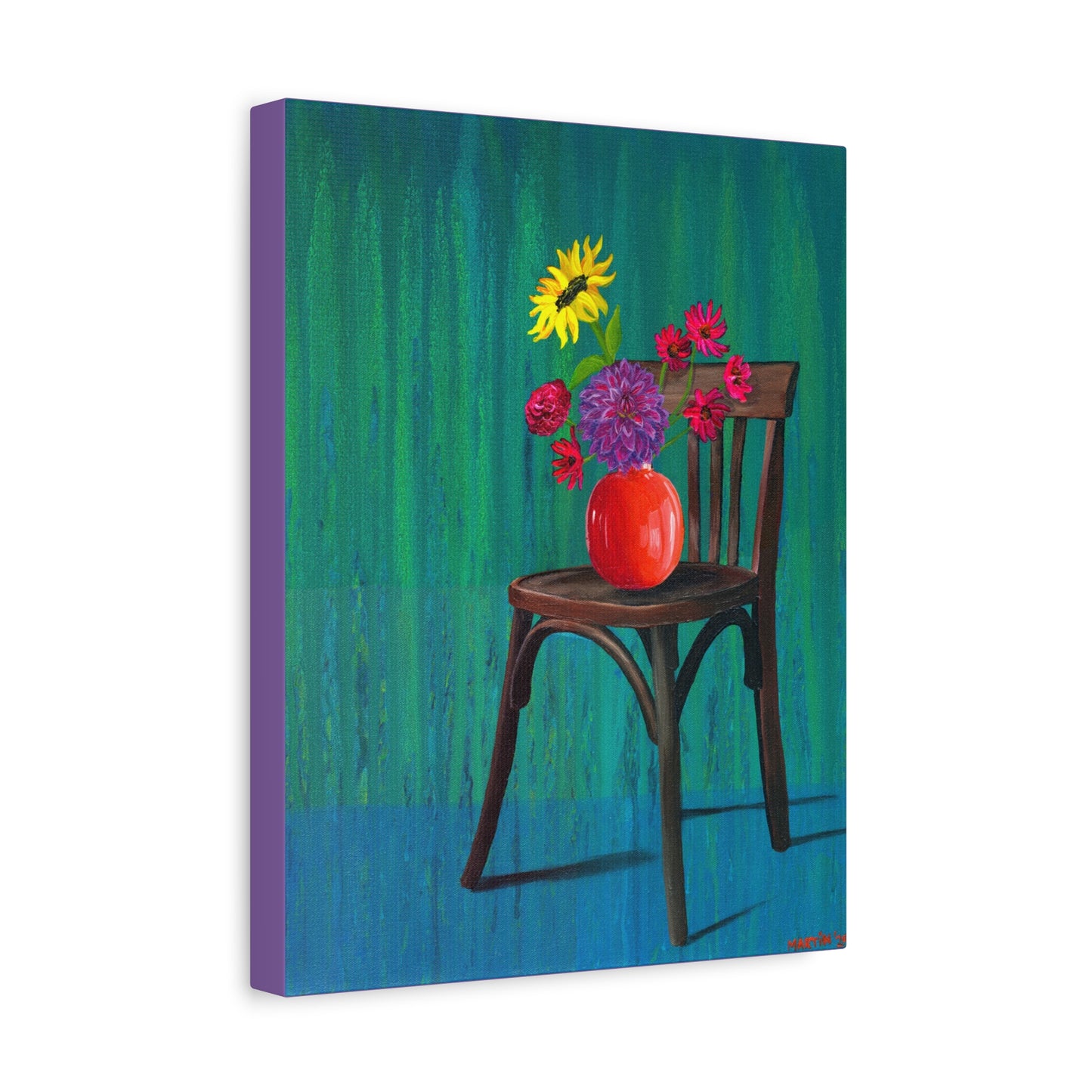 Wooden Chair with Dahlia Matte Canvas, Stretched, 1.25"