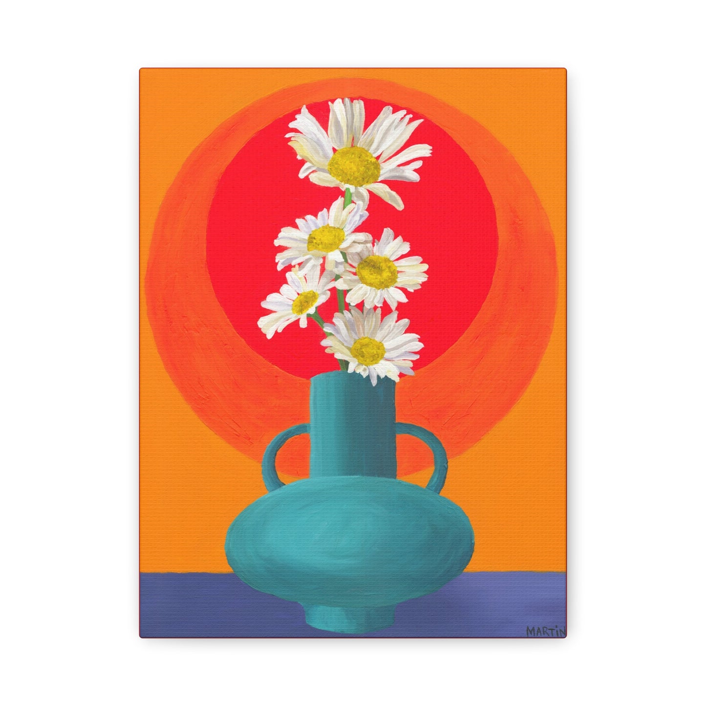 Wild Daisies in Teal Vase Canvas Gallery Wrap