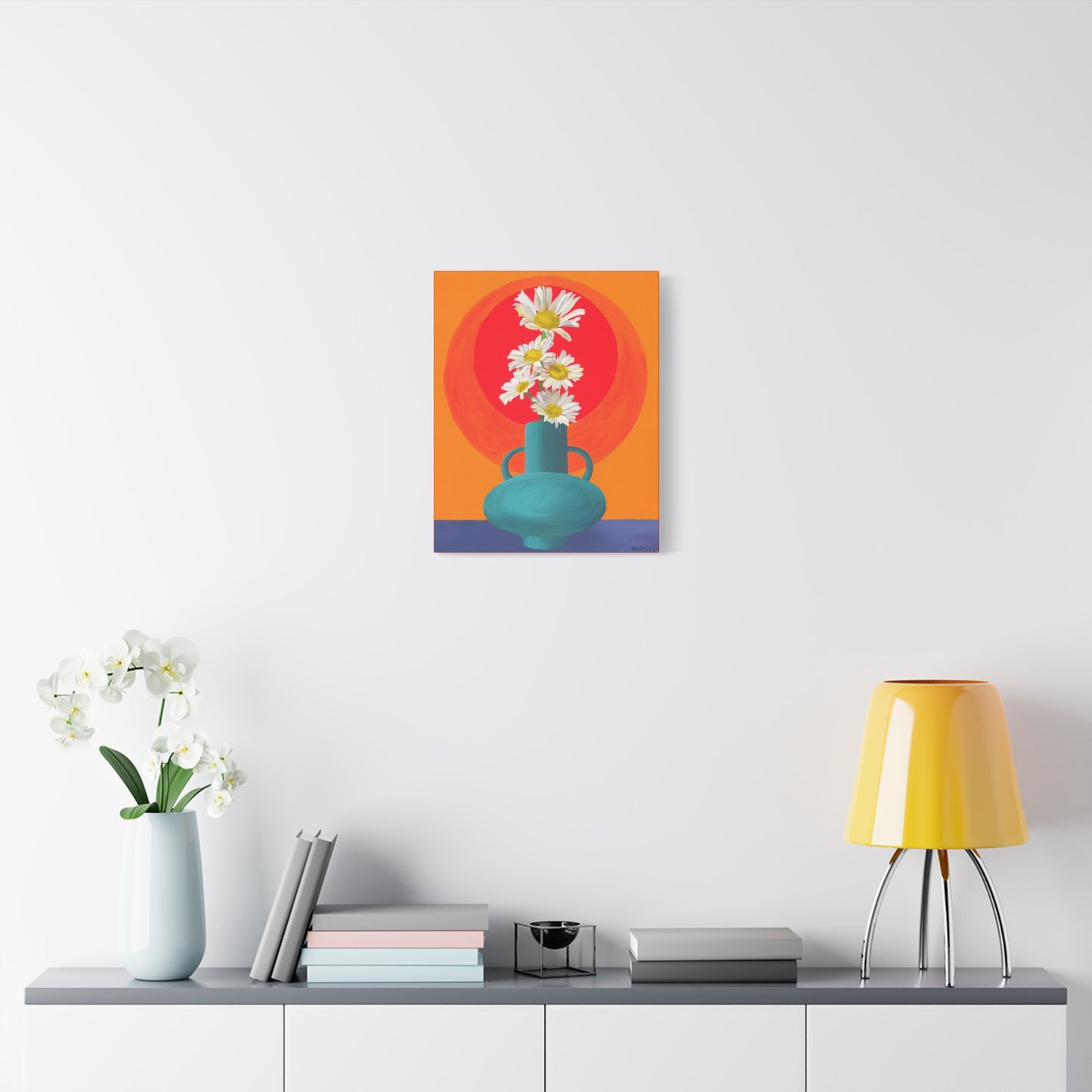 Wild Daisies in Teal Vase Canvas Gallery Wrap