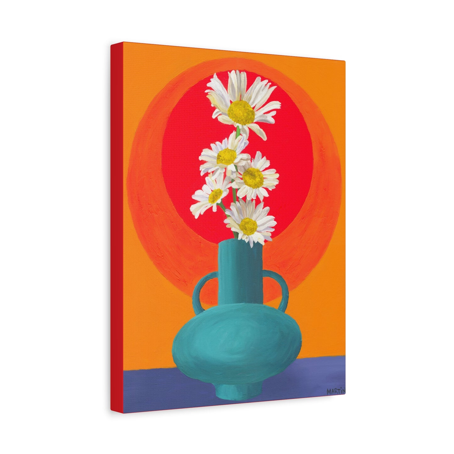 Wild Daisies in Teal Vase Canvas Gallery Wrap