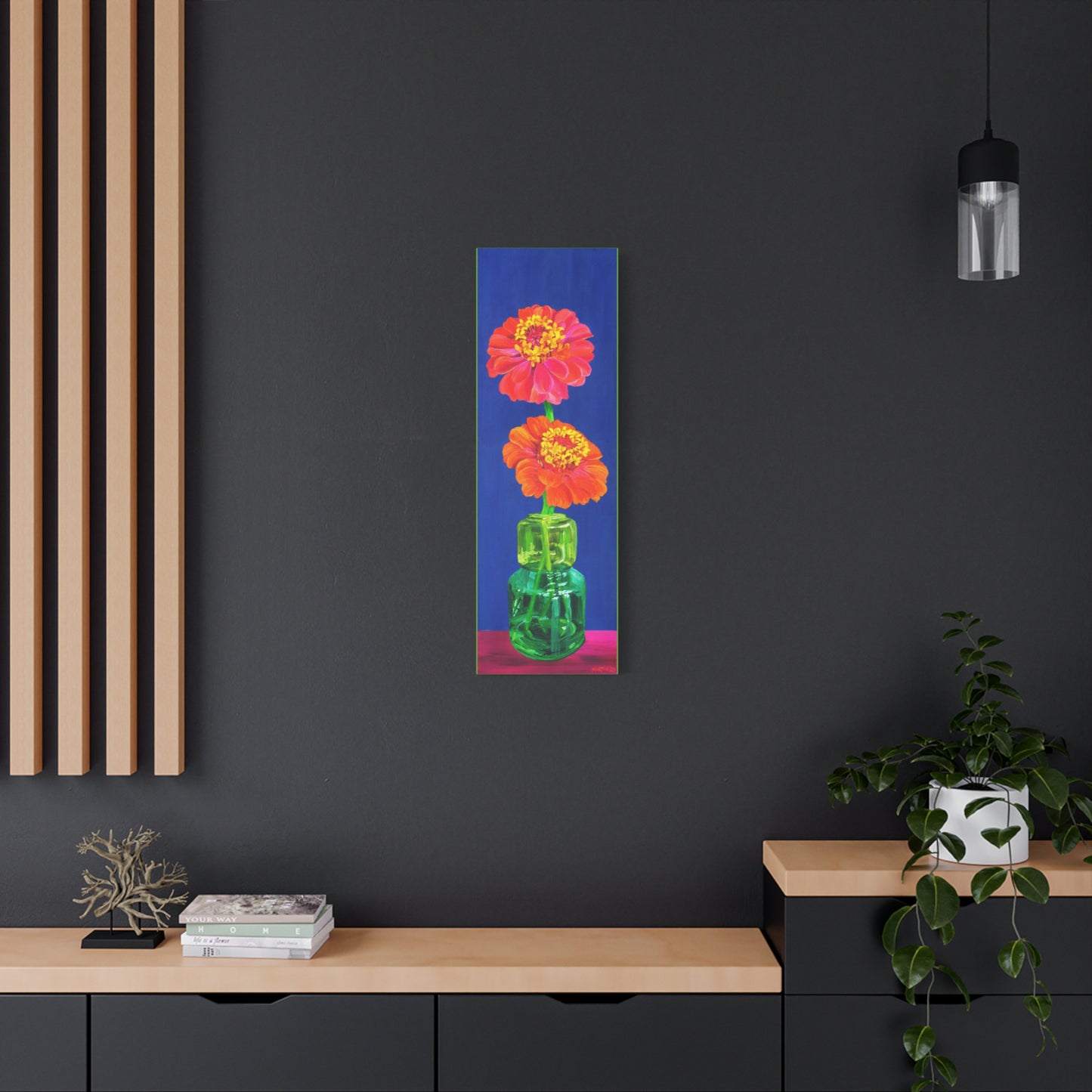 Two Zinnias in Green Vase Canvas Gallery Wrap