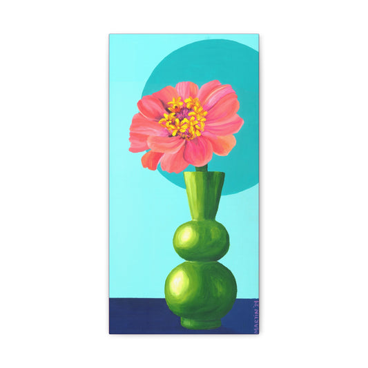Pink Zinnia in Green Vase Canvas Gallery Wrap