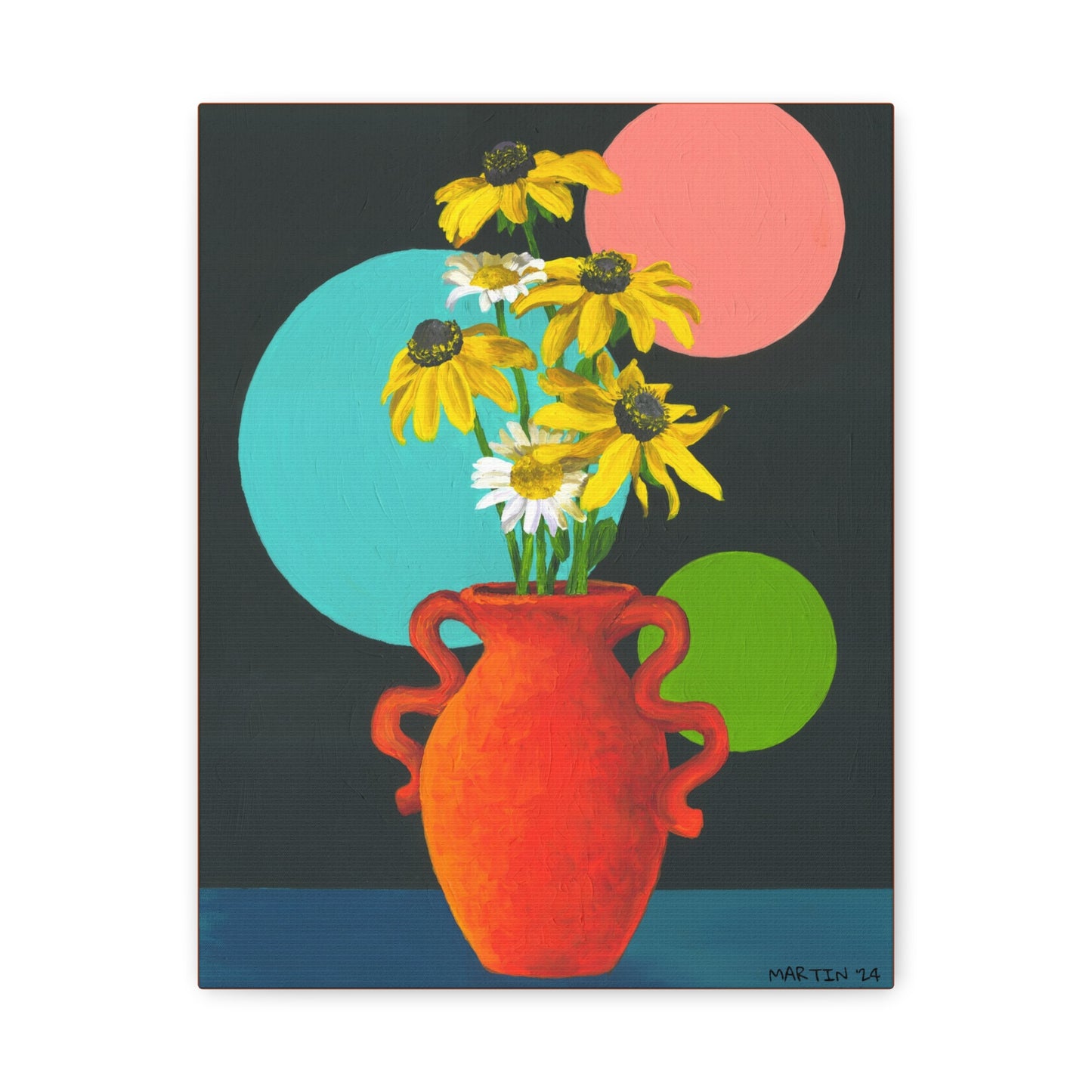 Black Eyed Susans and Wild Daisies in Orange Vase Canvas Gallery Wrap