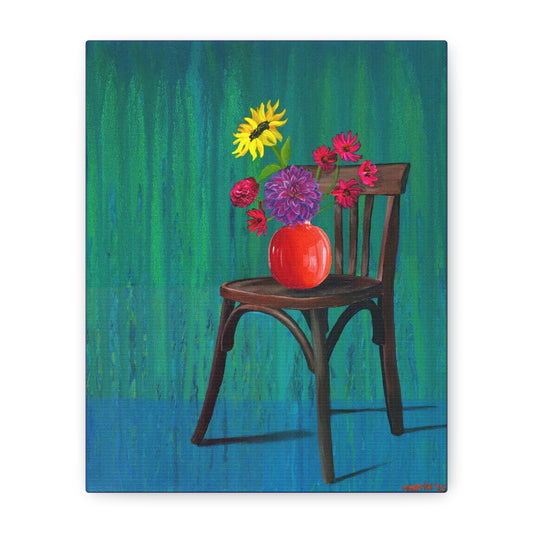 Wooden Chair with Dahlia Matte Canvas, Stretched, 1.25"