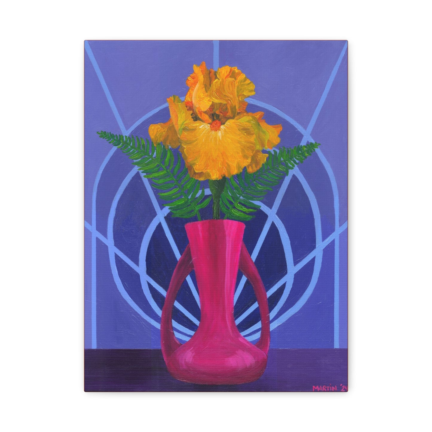 Orange Iris in Magenta Vase Canvas Gallery Wrap