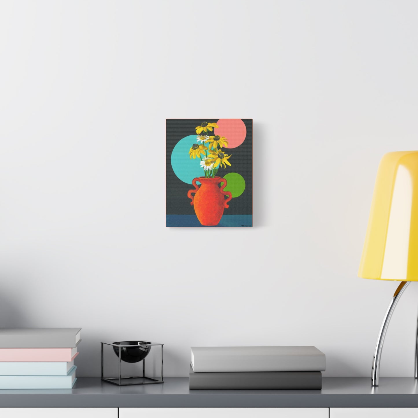 Black Eyed Susans and Wild Daisies in Orange Vase Canvas Gallery Wrap