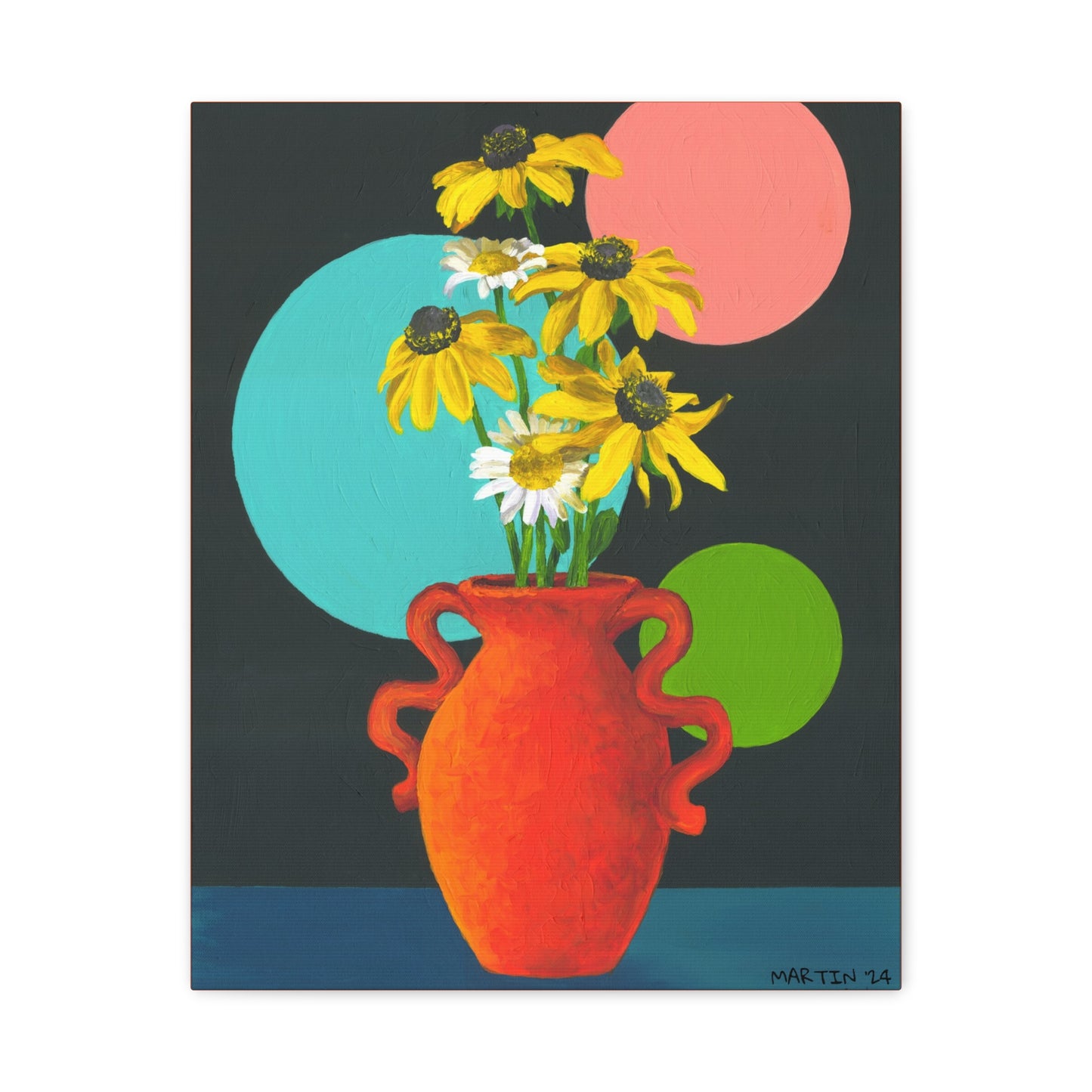 Black Eyed Susans and Wild Daisies in Orange Vase Canvas Gallery Wrap