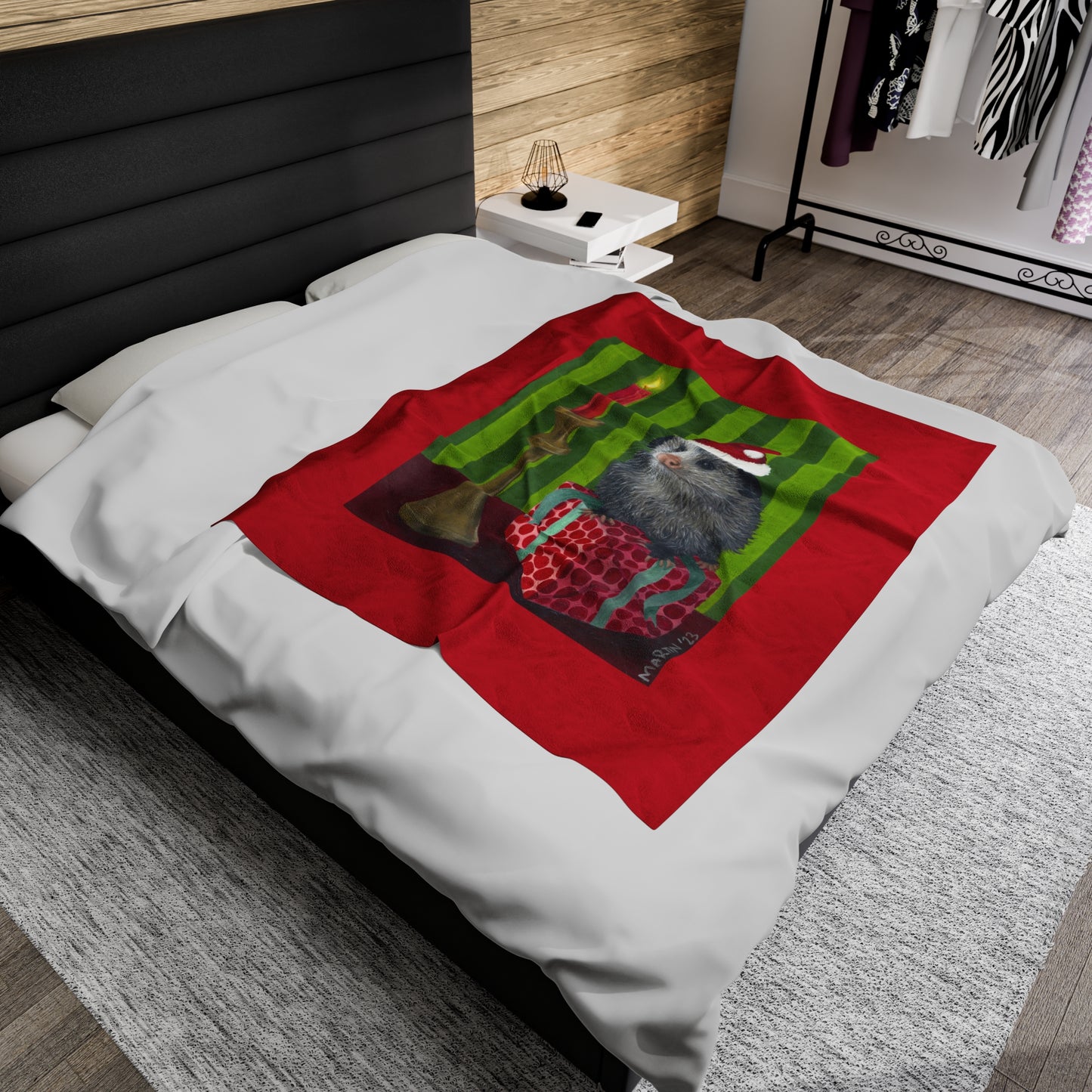 Christmas Opossum Velveteen Plush Blanket