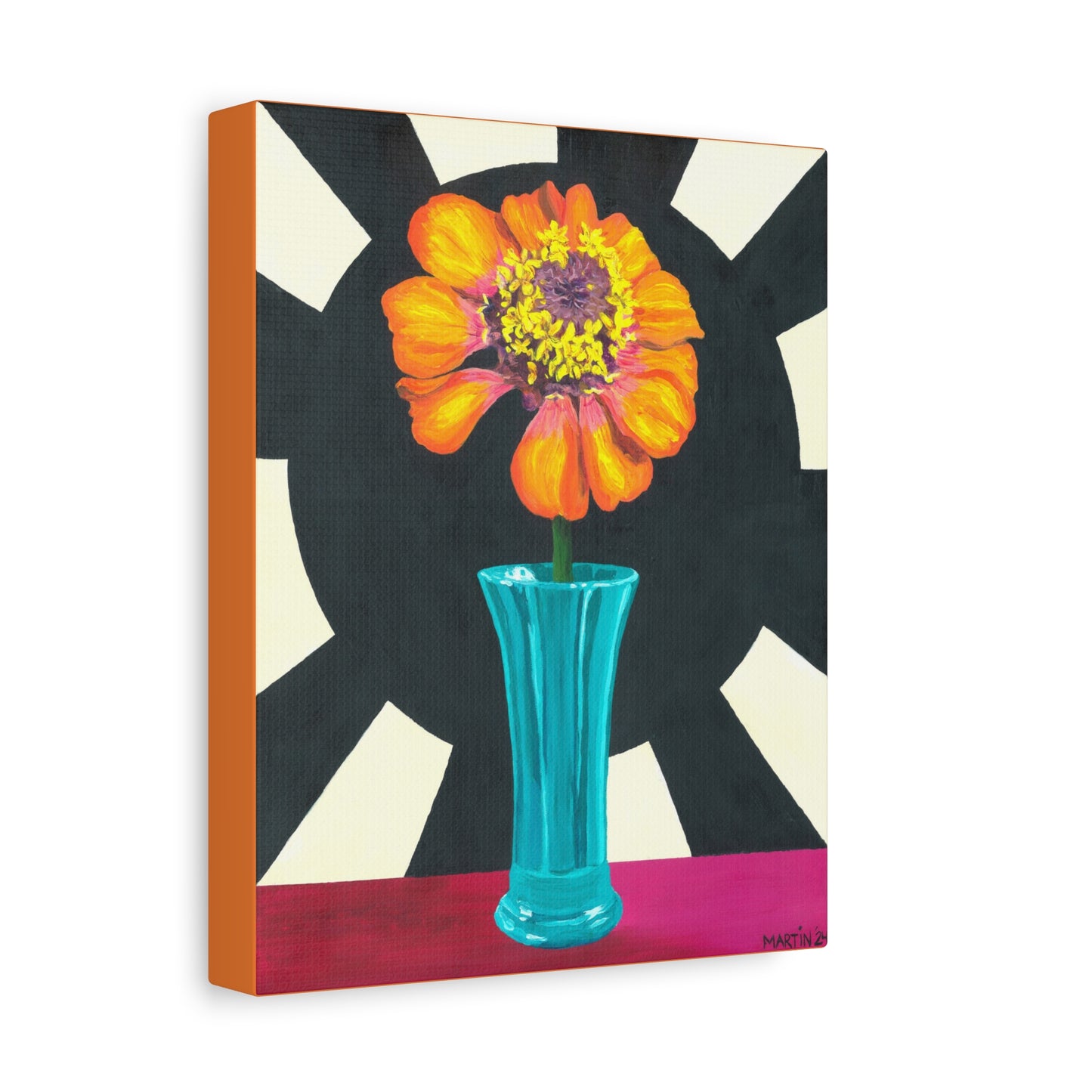 Orange Zinnia on Black and White Background Canvas Gallery Wrap