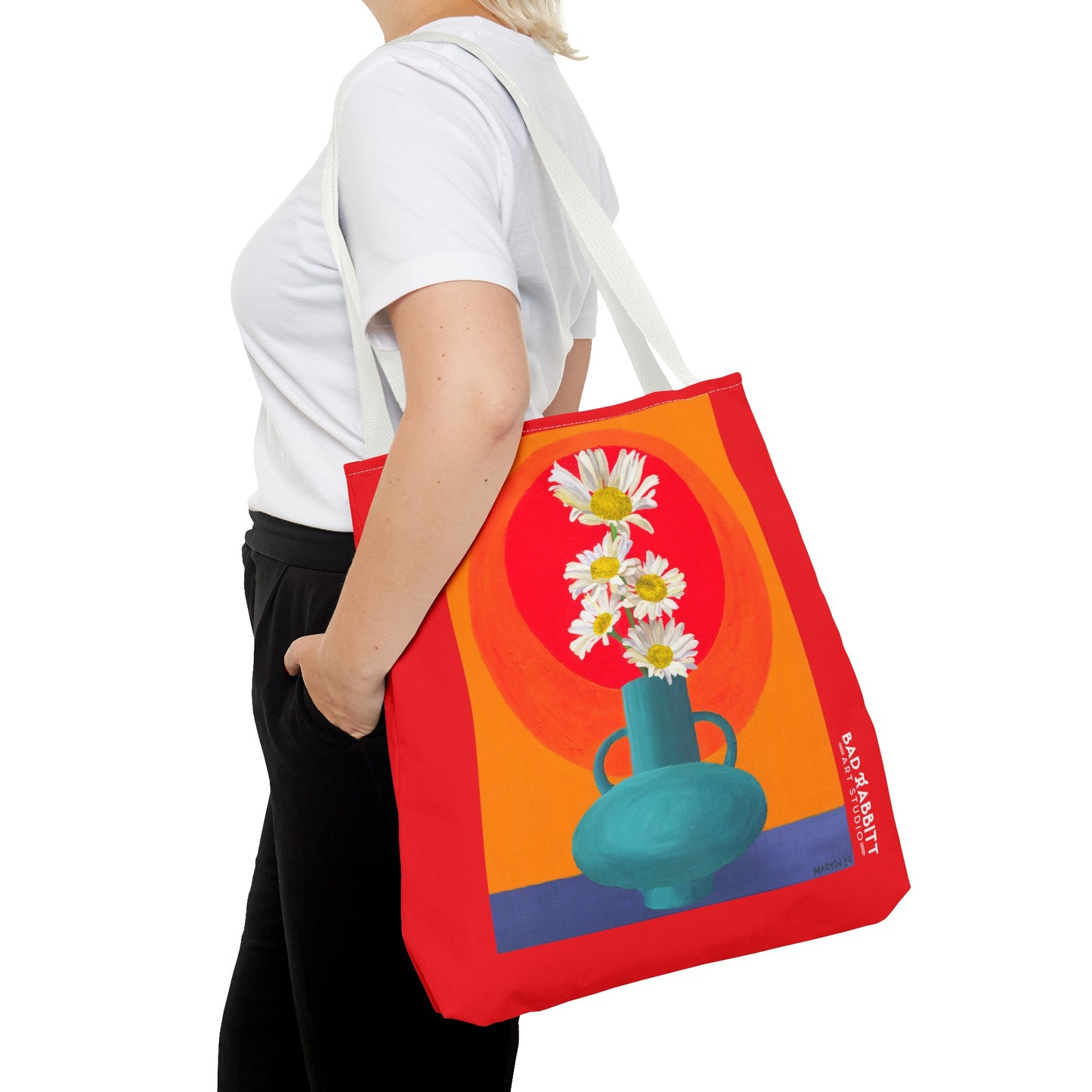 Wild Daisies in Teal Vase Tote Bag (AOP)