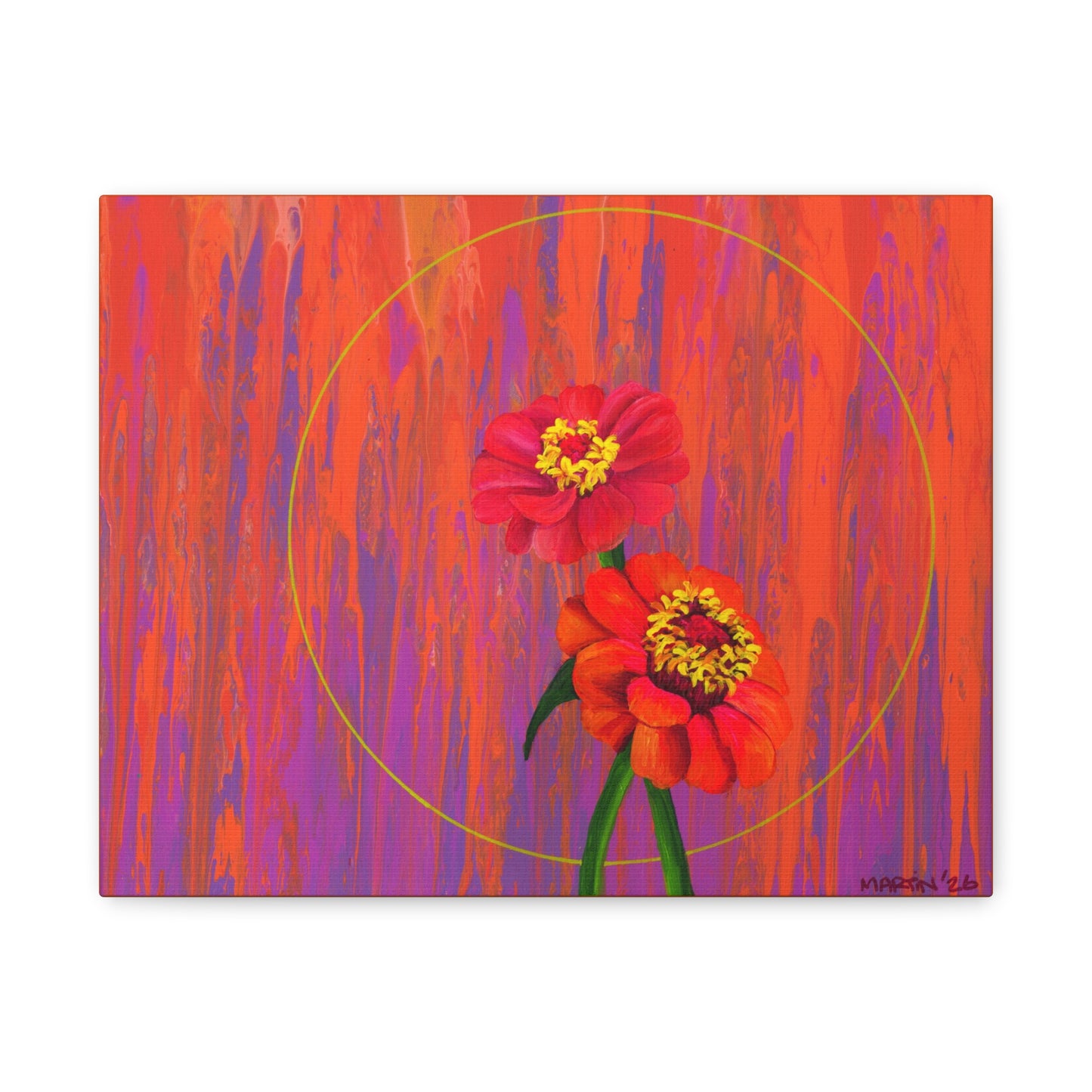 "Neon Zinnias" Matte Canvas, Stretched, 1.25"