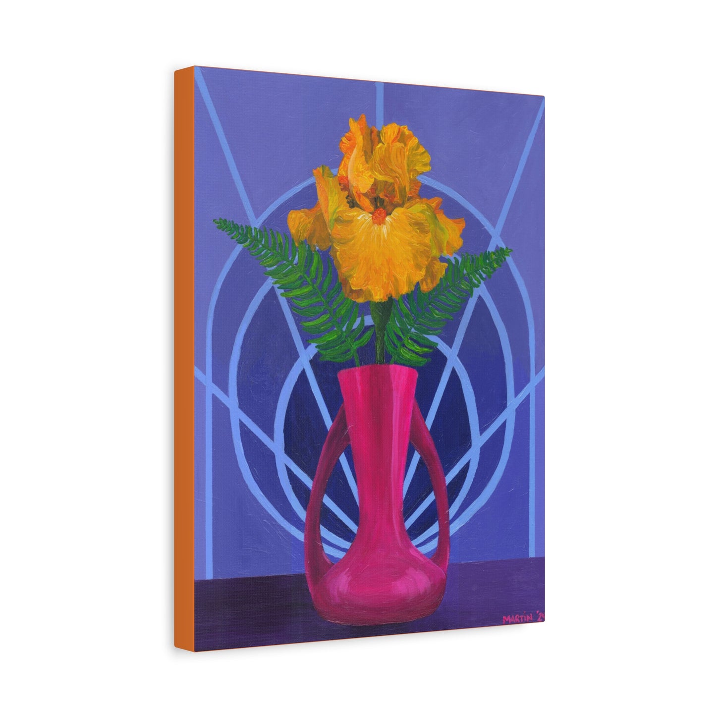 Orange Iris in Magenta Vase Canvas Gallery Wrap