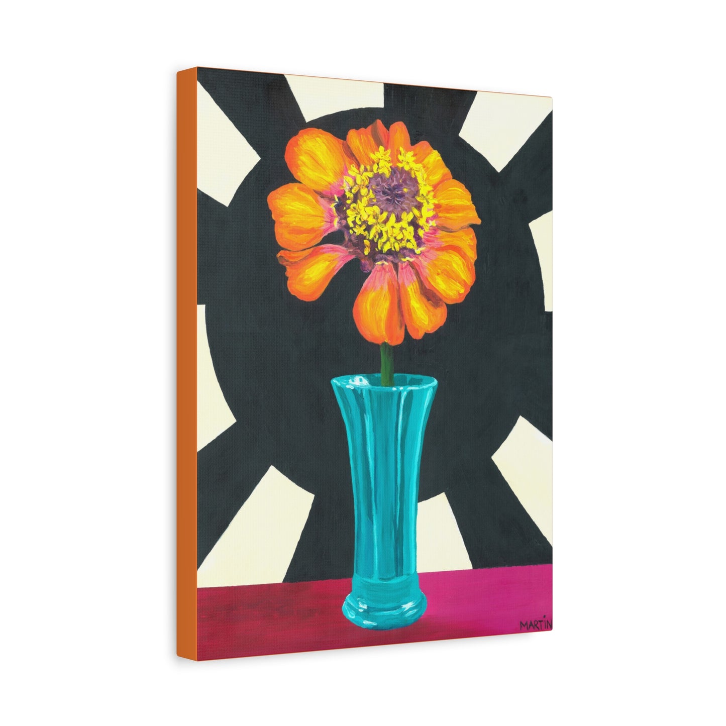 Orange Zinnia on Black and White Background Canvas Gallery Wrap
