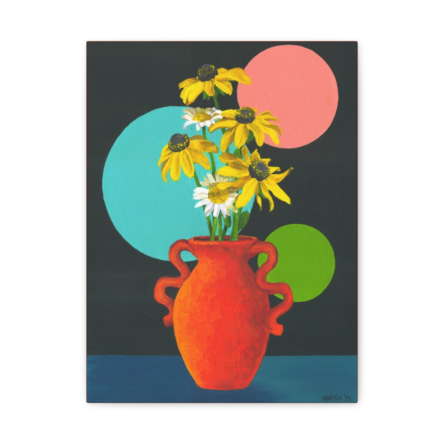 Black Eyed Susans and Wild Daisies in Orange Vase Canvas Gallery Wrap