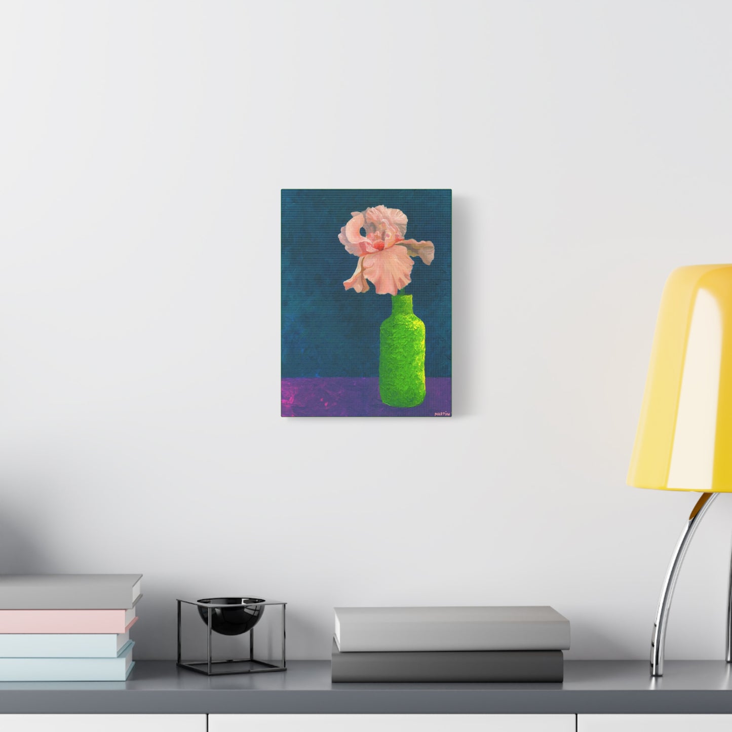 Peach Iris in Green Vase Canvas Gallery Wrap