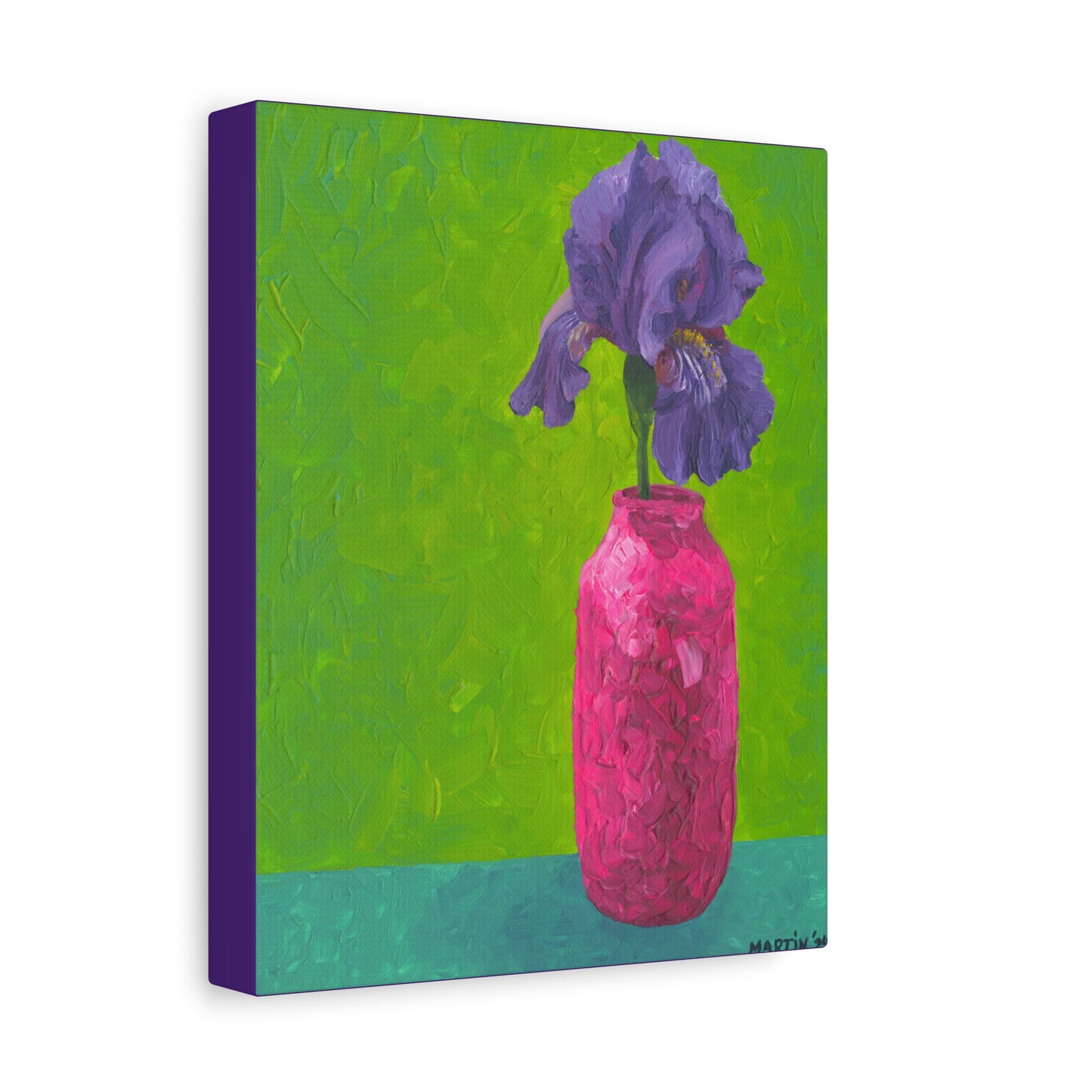 Purple Iris with green background Canvas Gallery Wrap