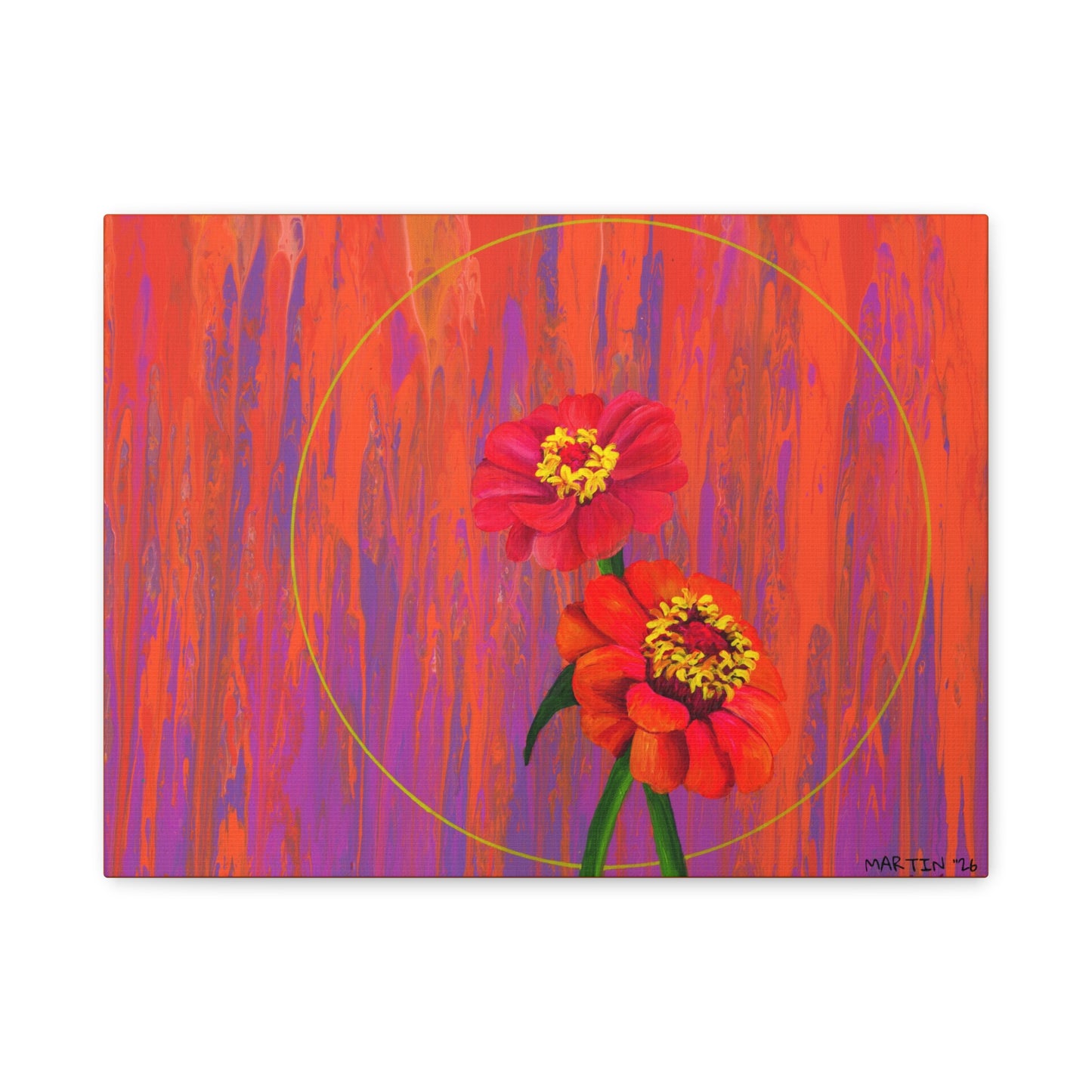 "Neon Zinnias" Matte Canvas, Stretched, 1.25"