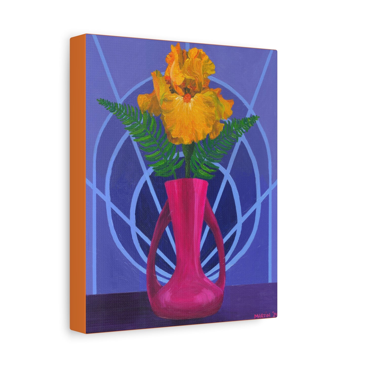 Orange Iris in Magenta Vase Canvas Gallery Wrap