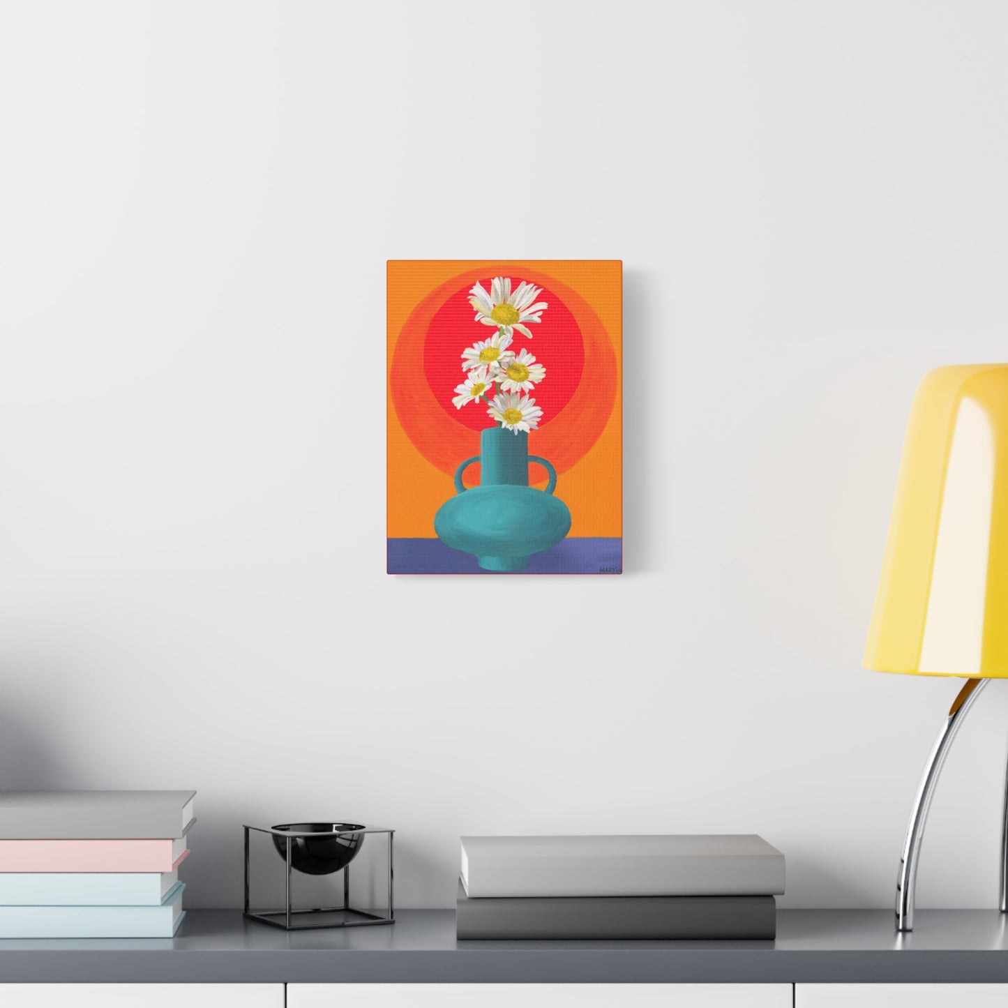 Wild Daisies in Teal Vase Canvas Gallery Wrap