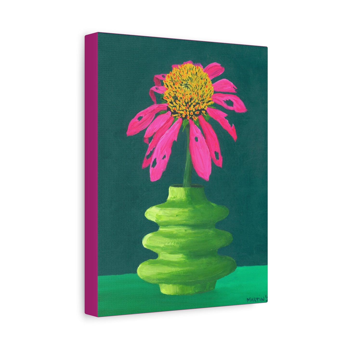 Beat-Up Coneflower in Wavy Green Vase Canvas Gallery Wrap