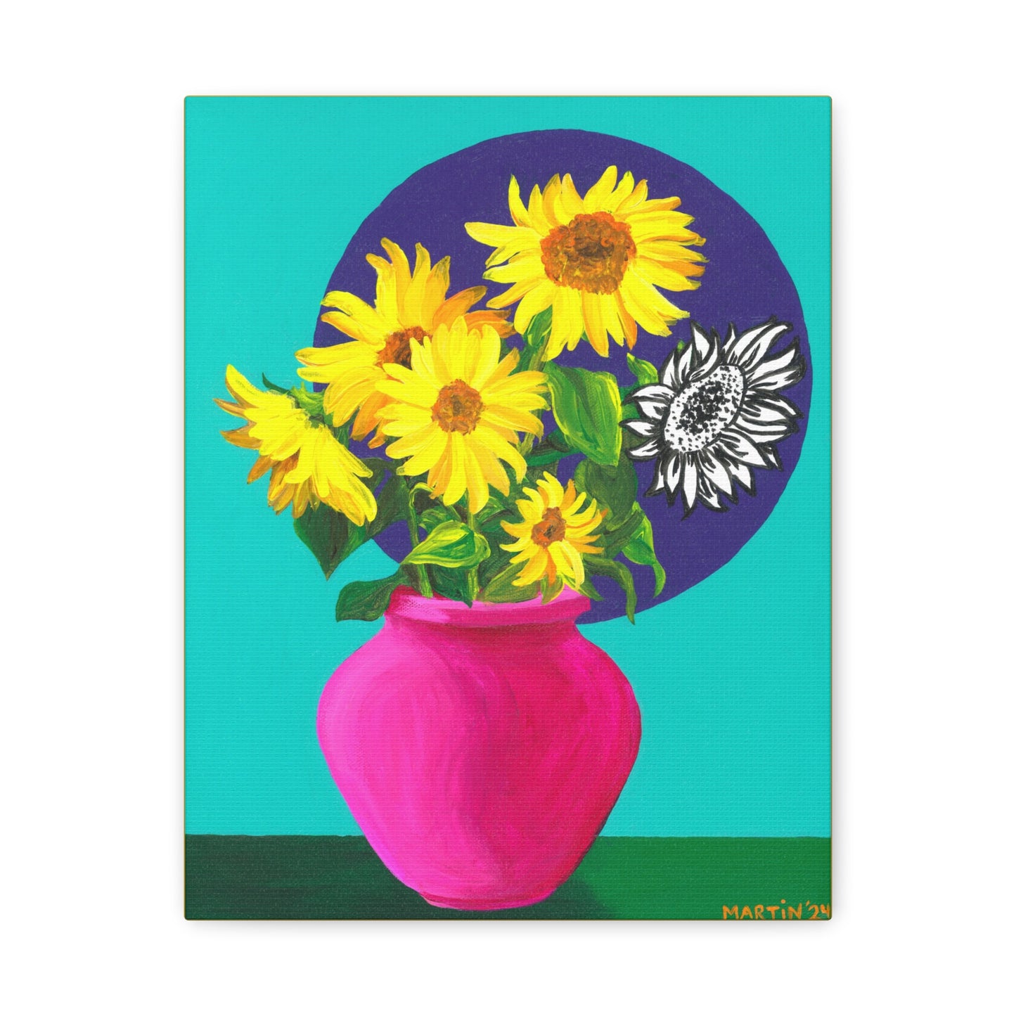 Sunflowers in Pink Vase Canvas Gallery Wrap
