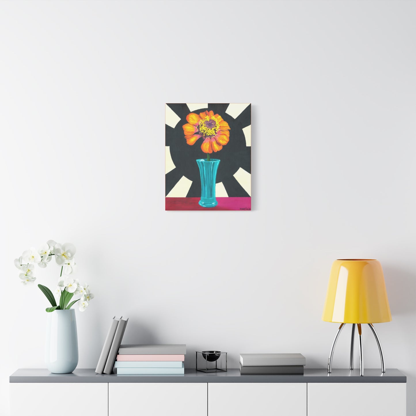Orange Zinnia on Black and White Background Canvas Gallery Wrap