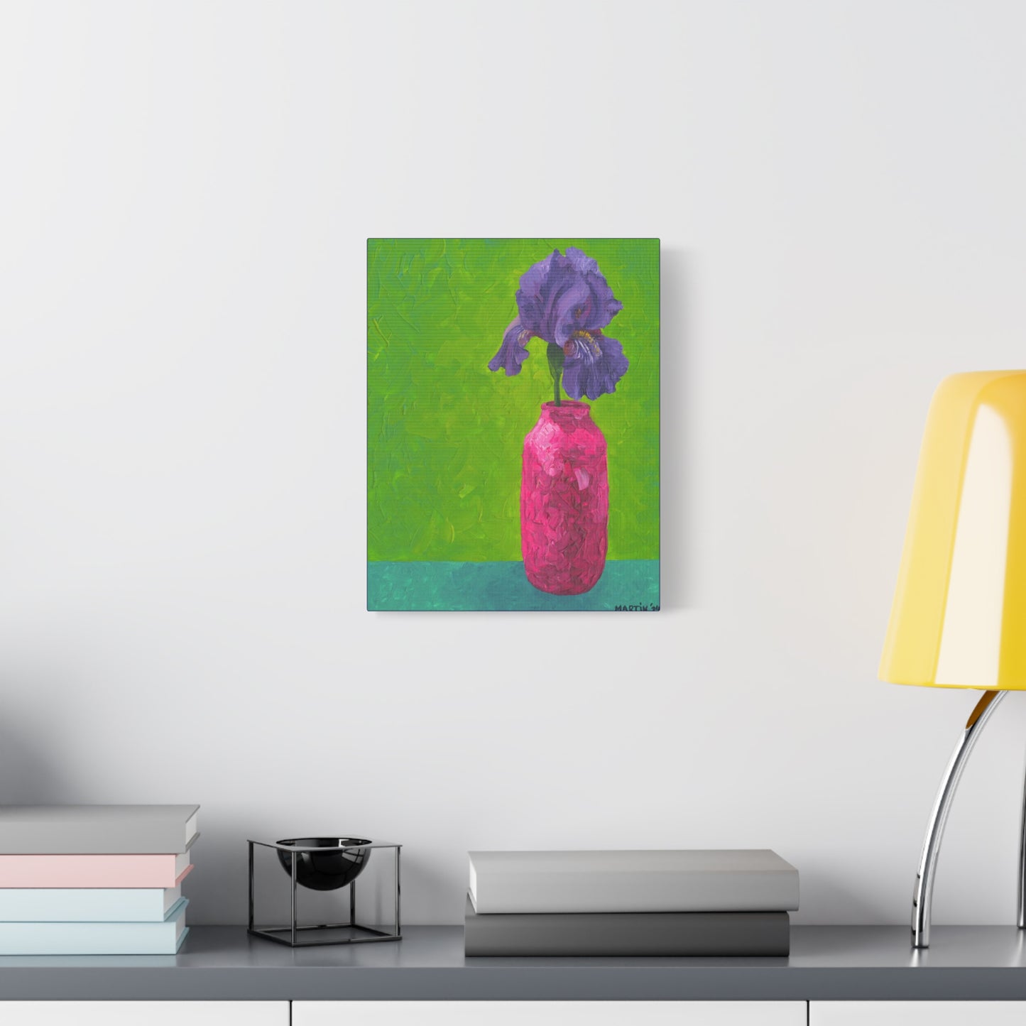 Purple Iris with green background Canvas Gallery Wrap