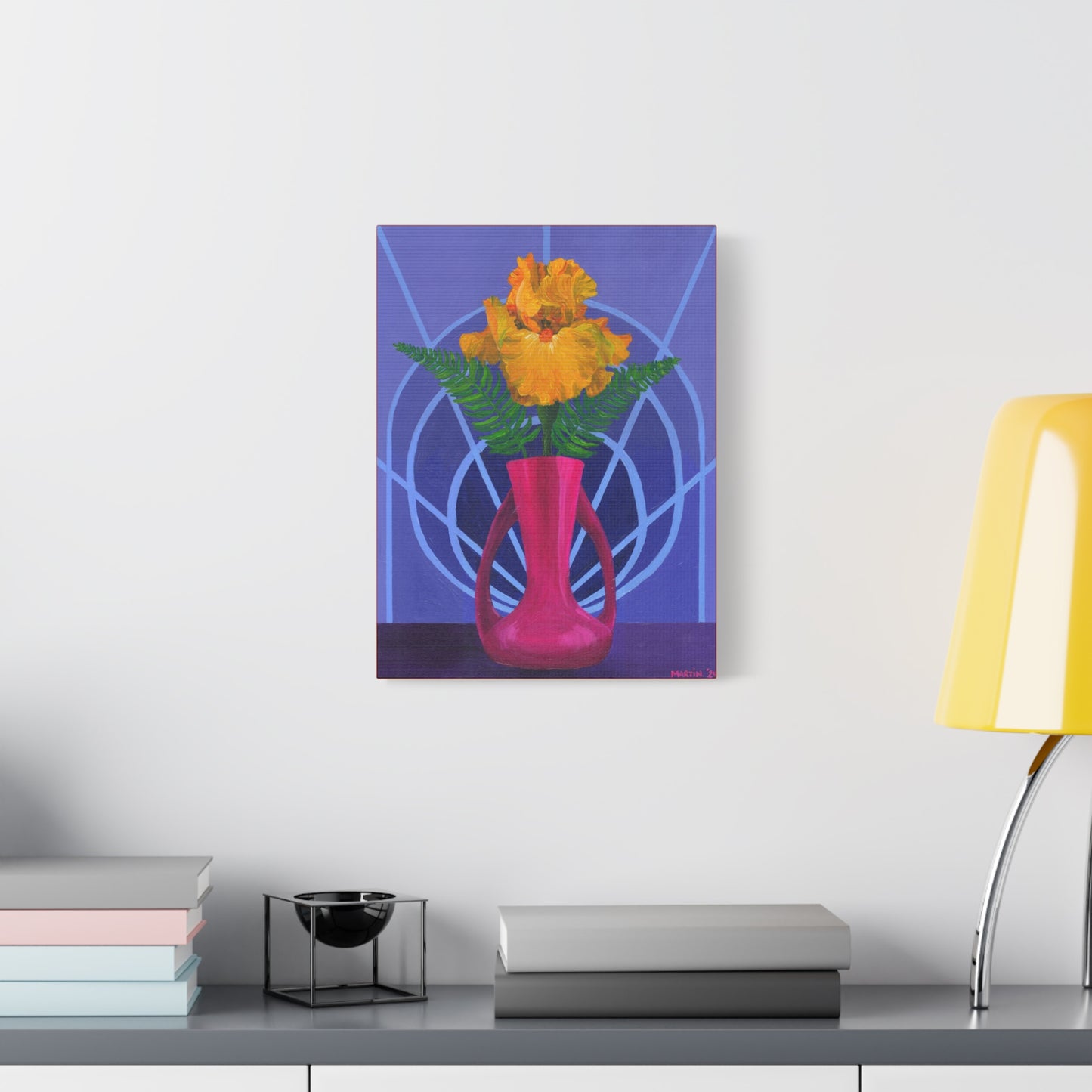 Orange Iris in Magenta Vase Canvas Gallery Wrap