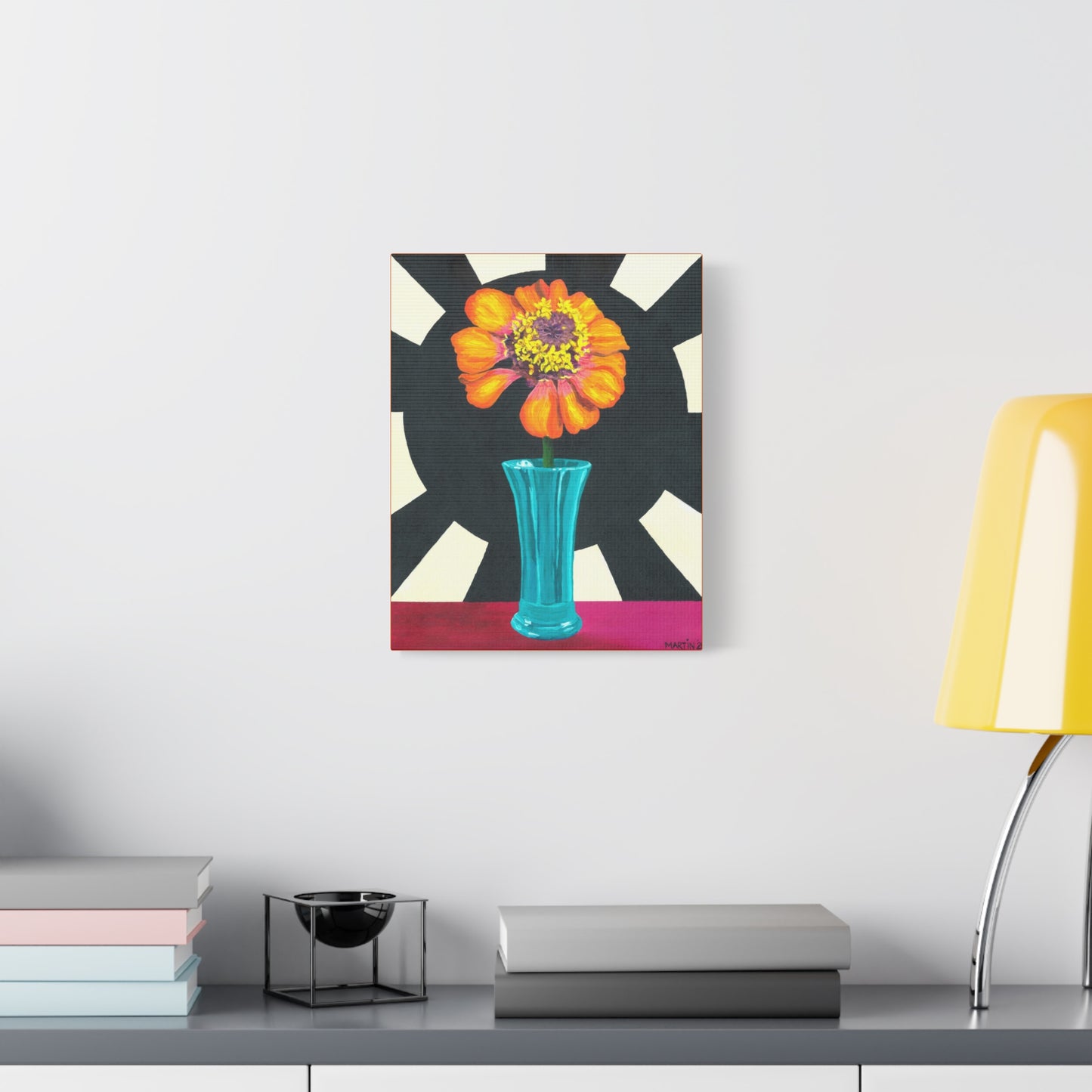 Orange Zinnia on Black and White Background Canvas Gallery Wrap