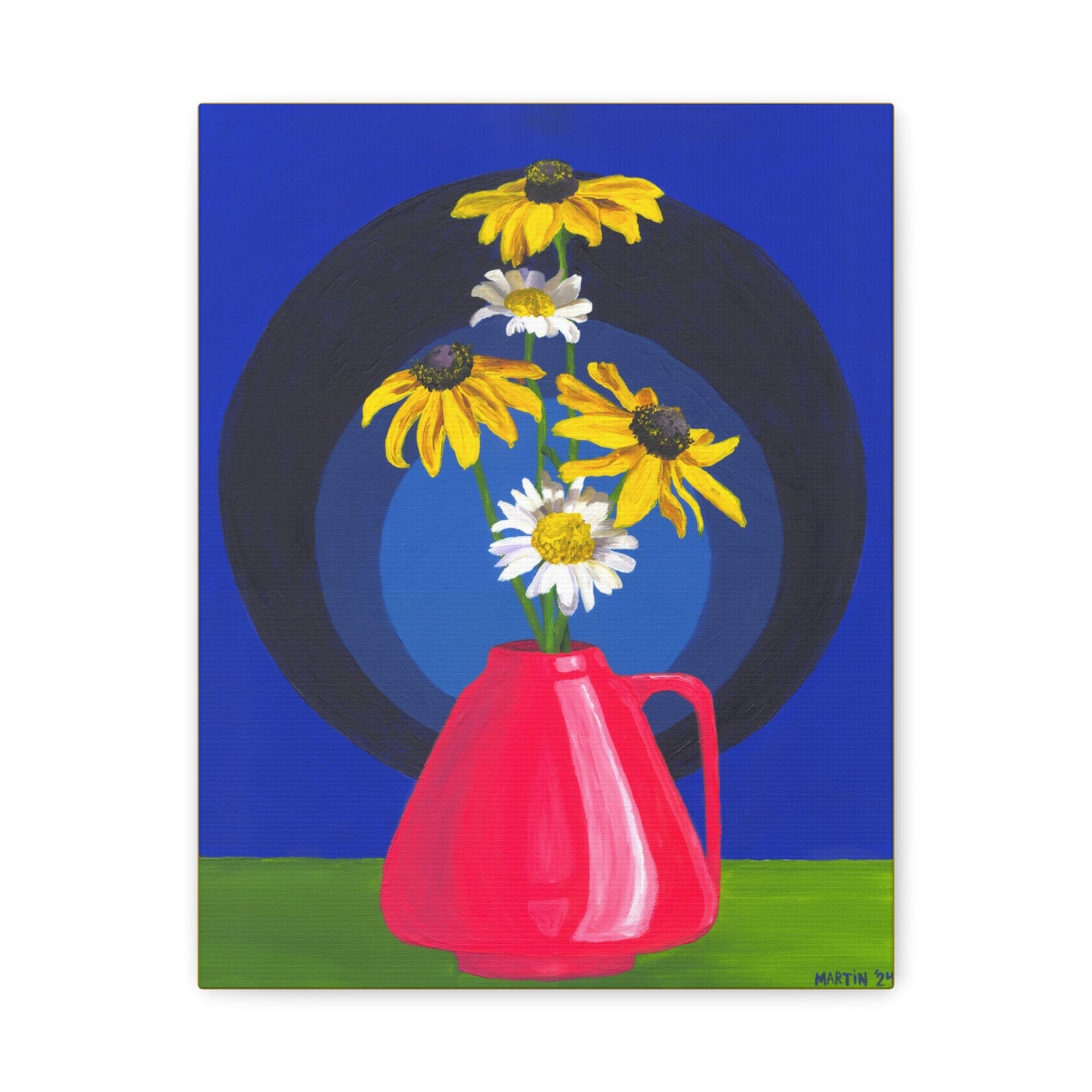 Black Eyed Susans and Wild Daisies in Pink Vase Canvas Gallery Wrap