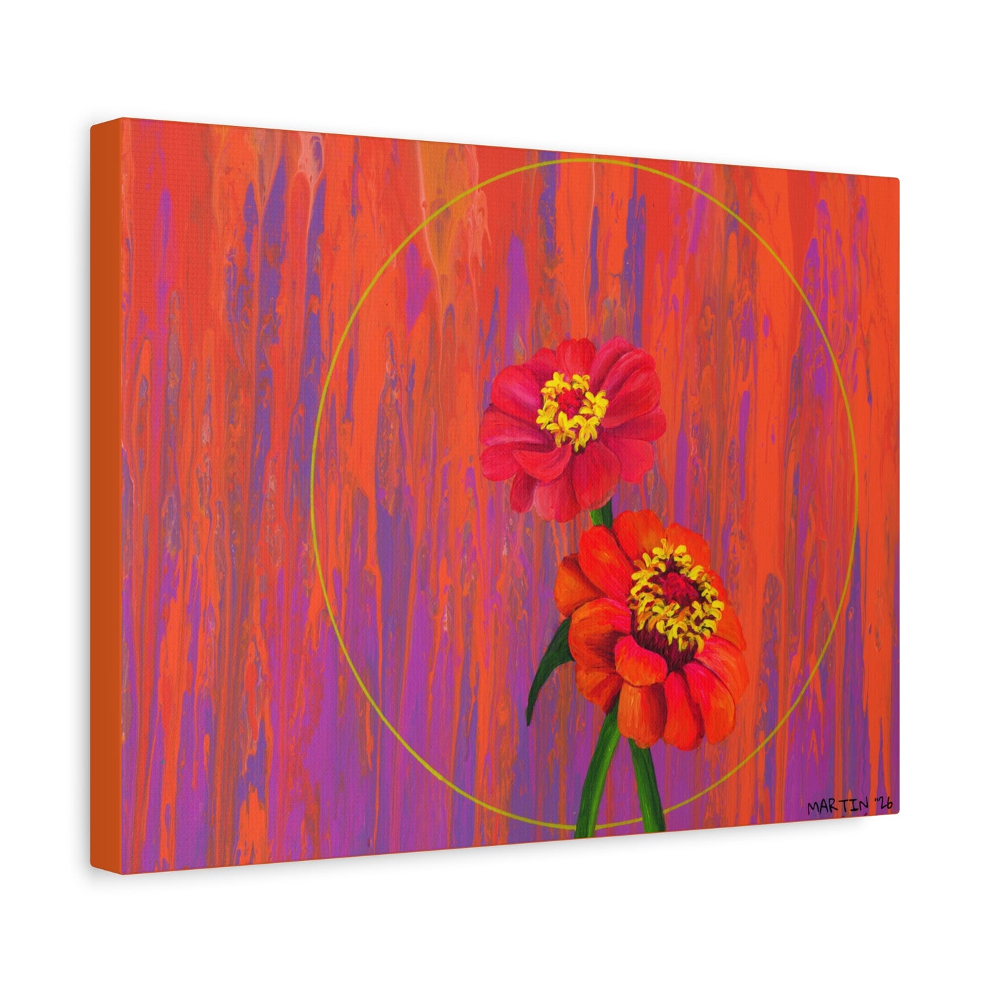 "Neon Zinnias" Matte Canvas, Stretched, 1.25"