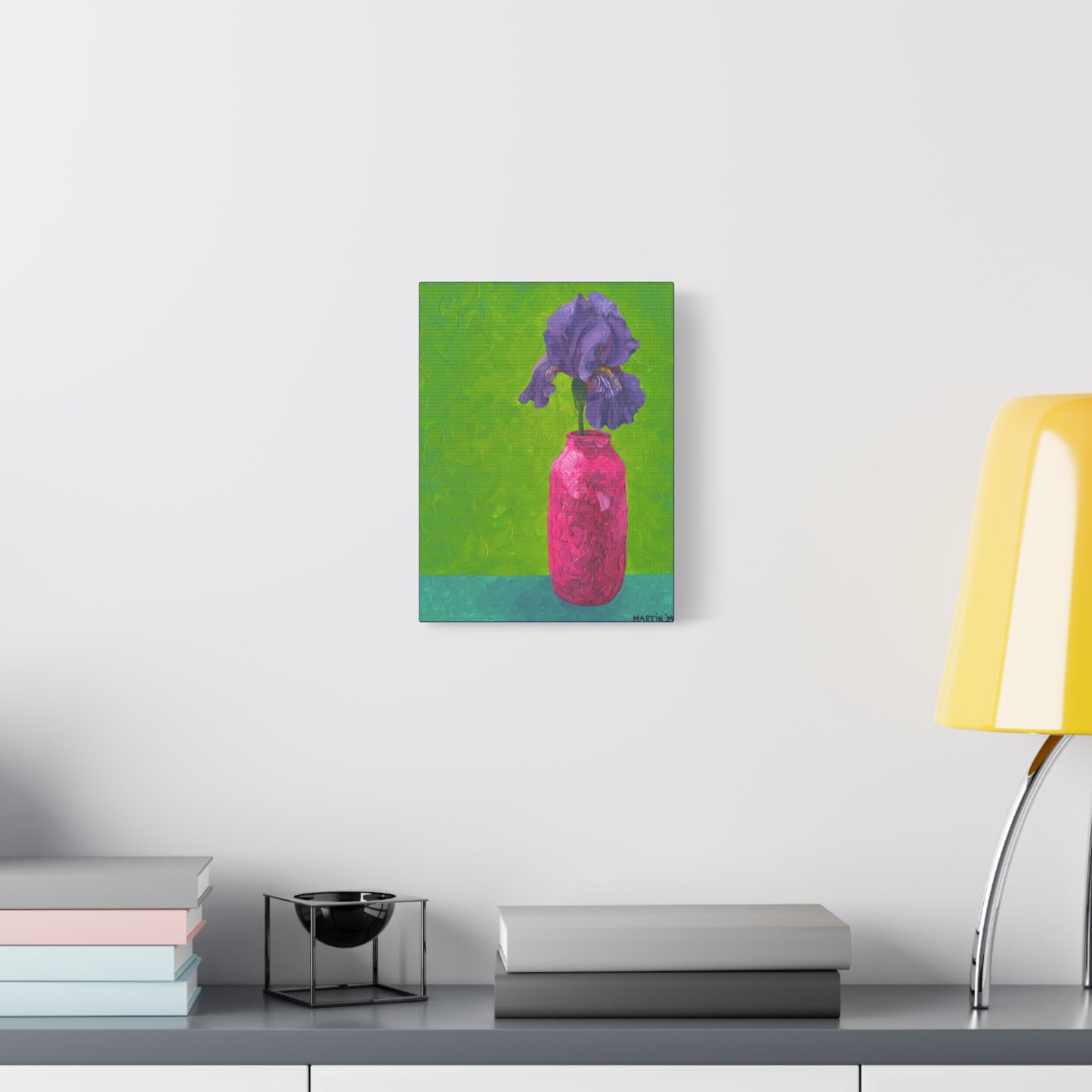 Purple Iris with green background Canvas Gallery Wrap