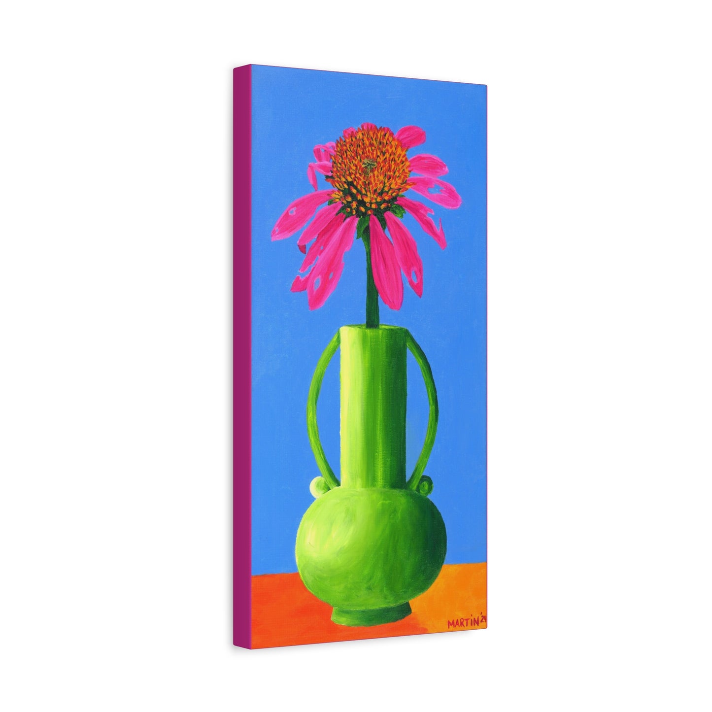 Beat-Up Coneflower in Chartreuse Vase Canvas Gallery Wrap