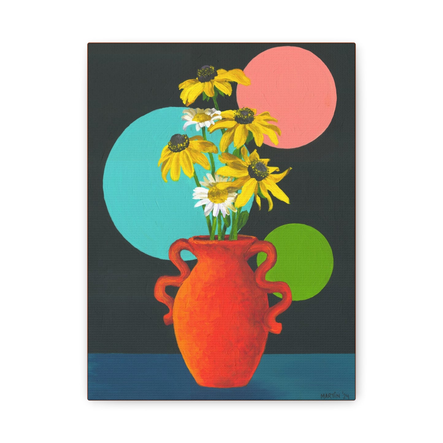 Black Eyed Susans and Wild Daisies in Orange Vase Canvas Gallery Wrap