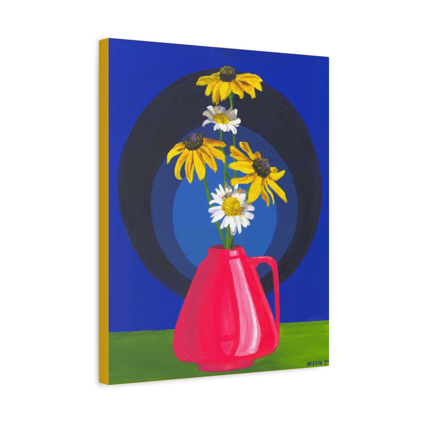 Black Eyed Susans and Wild Daisies in Pink Vase Canvas Gallery Wrap
