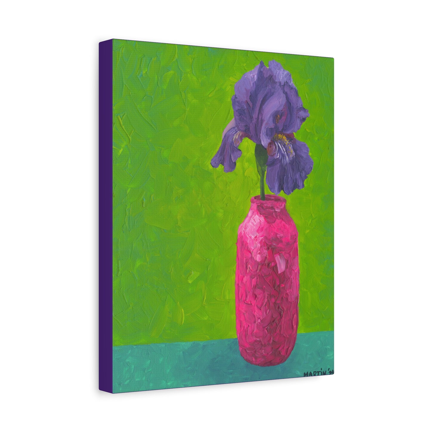 Purple Iris with green background Canvas Gallery Wrap