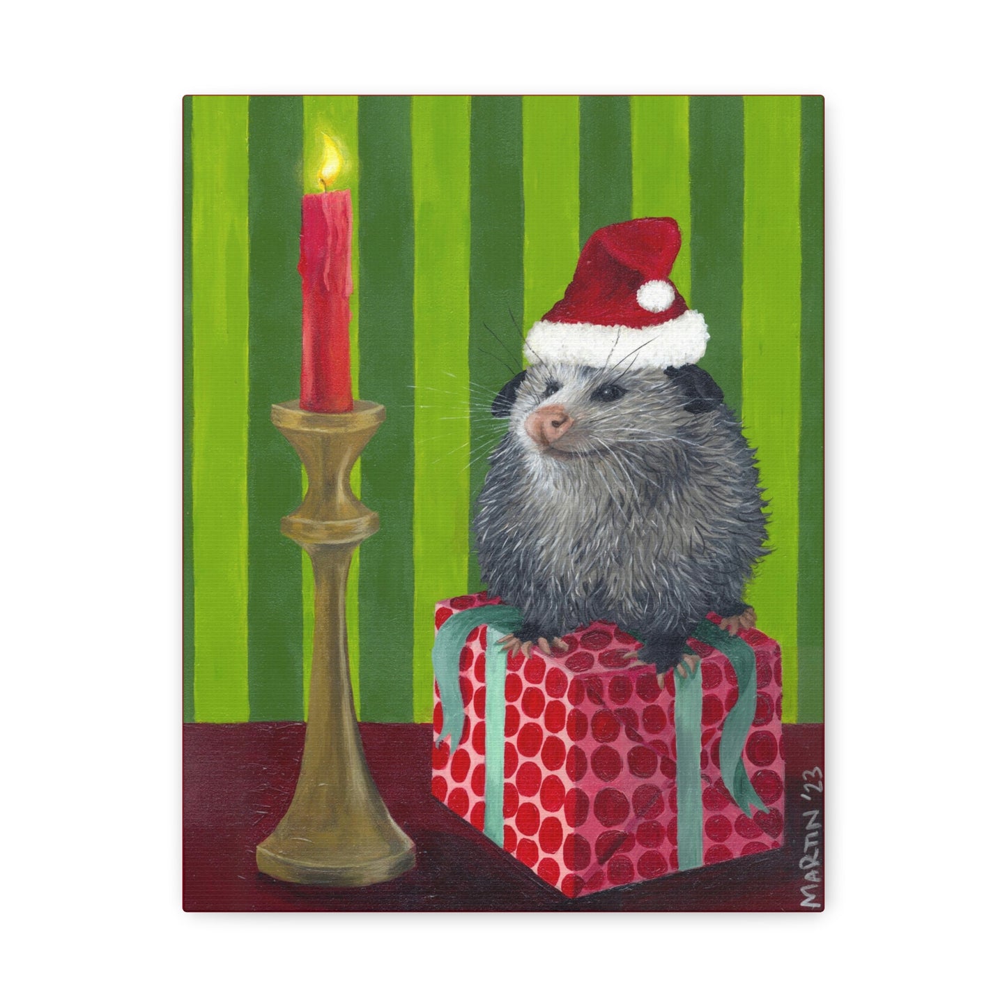 Christmas Opossum Canvas Gallery Wraps
