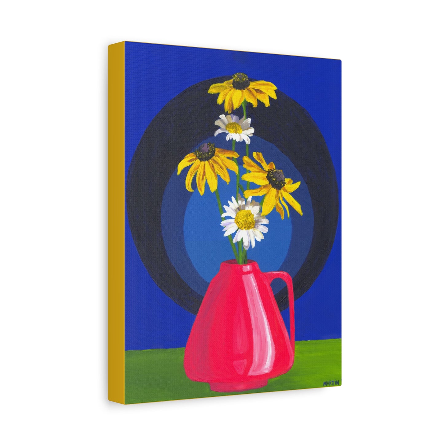 Black Eyed Susans and Wild Daisies in Pink Vase Canvas Gallery Wrap