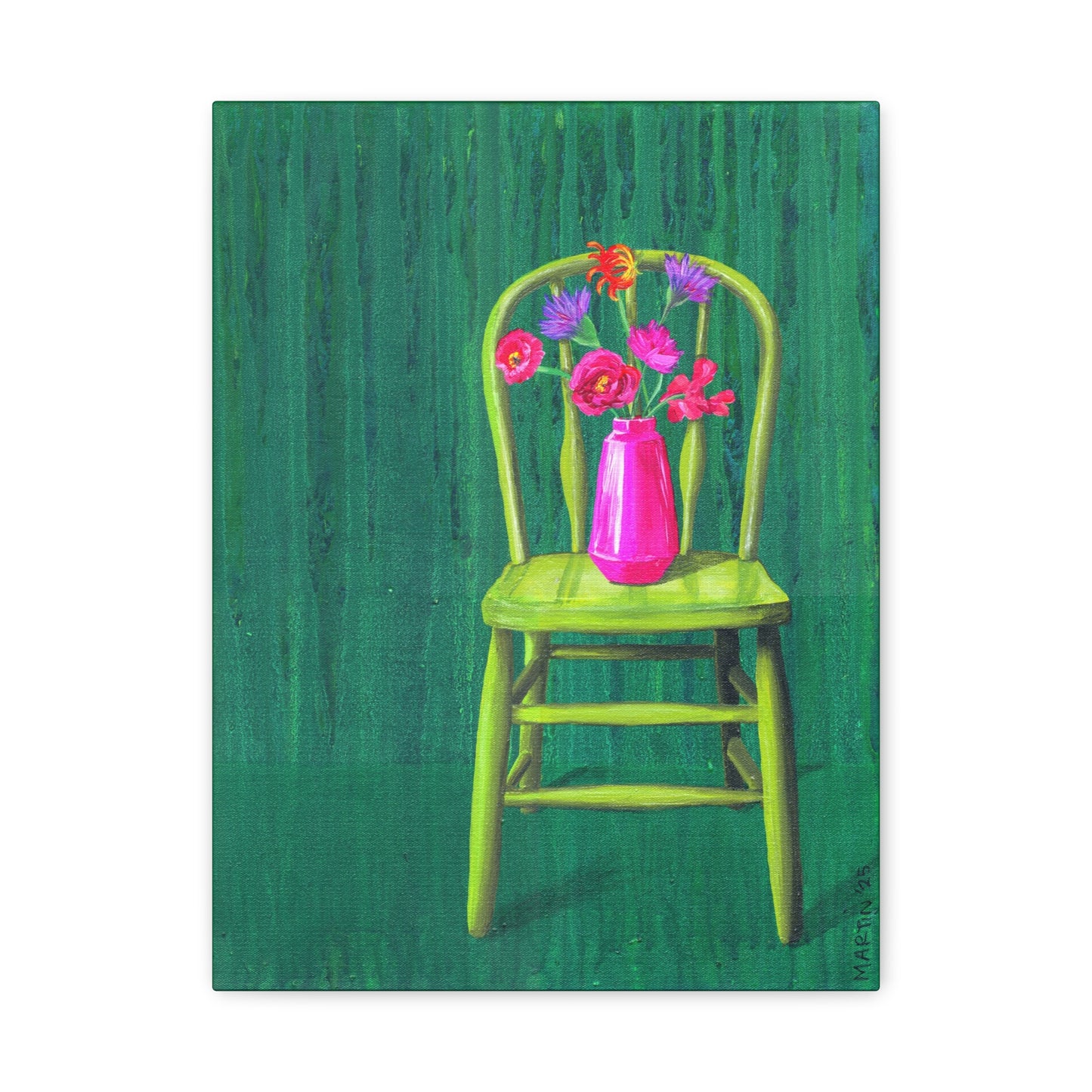 Green Chair with Flowers - Matte Canvas, Stretched, 1.25"