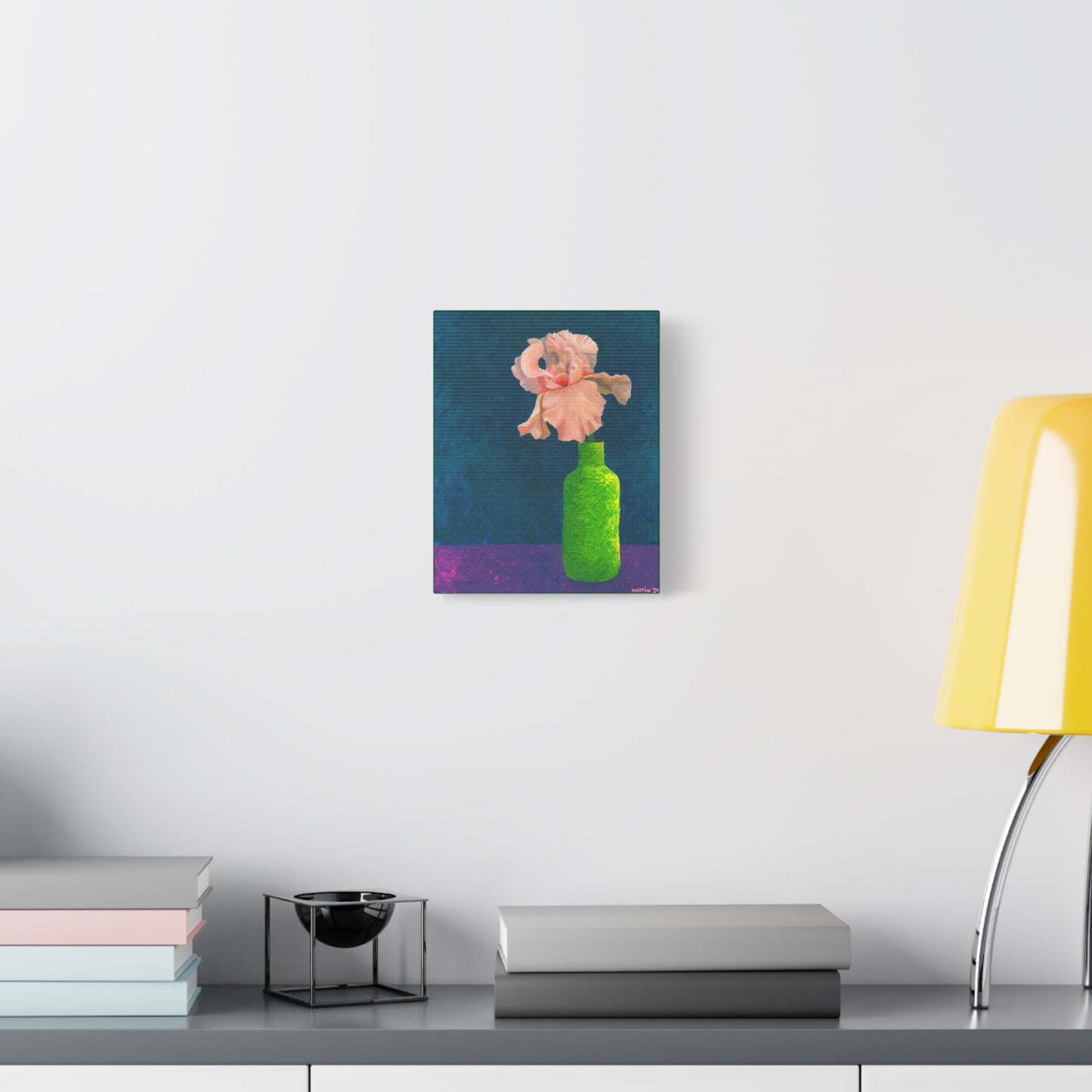 Peach Iris in Green Vase Canvas Gallery Wrap
