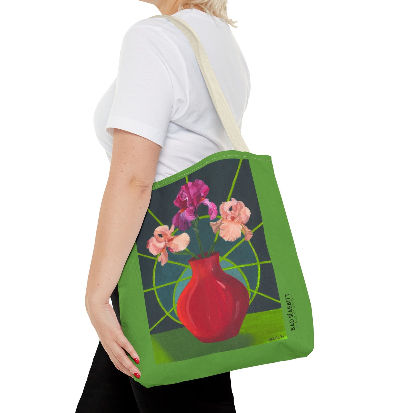 Three Pink Irises Tote Bag (AOP)