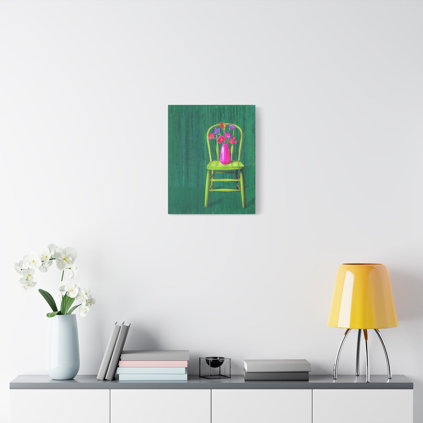 Green Chair with Flowers - Matte Canvas, Stretched, 1.25"
