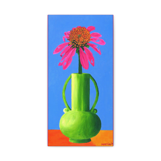 Beat-Up Coneflower in Chartreuse Vase Canvas Gallery Wrap