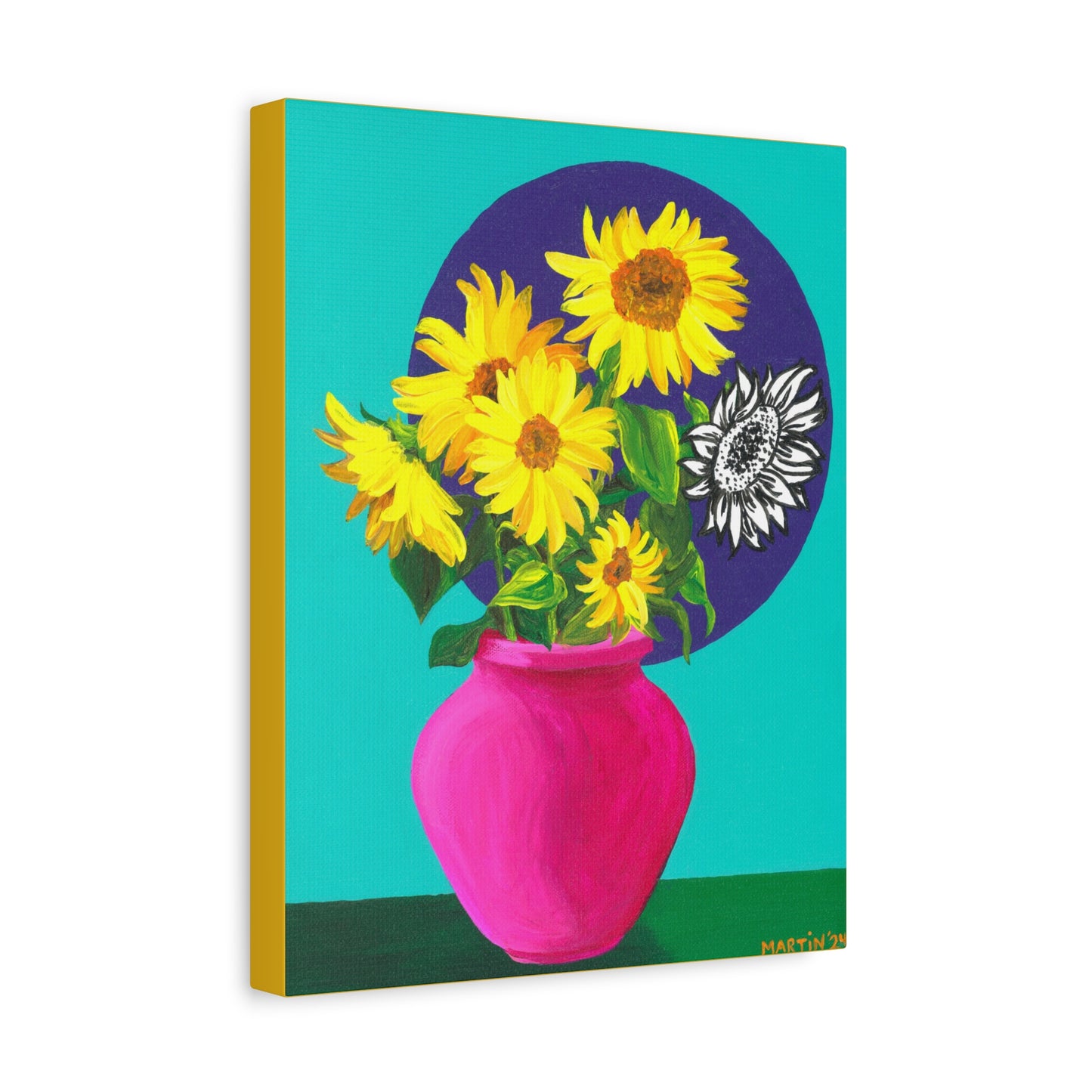 Sunflowers in Pink Vase Canvas Gallery Wrap