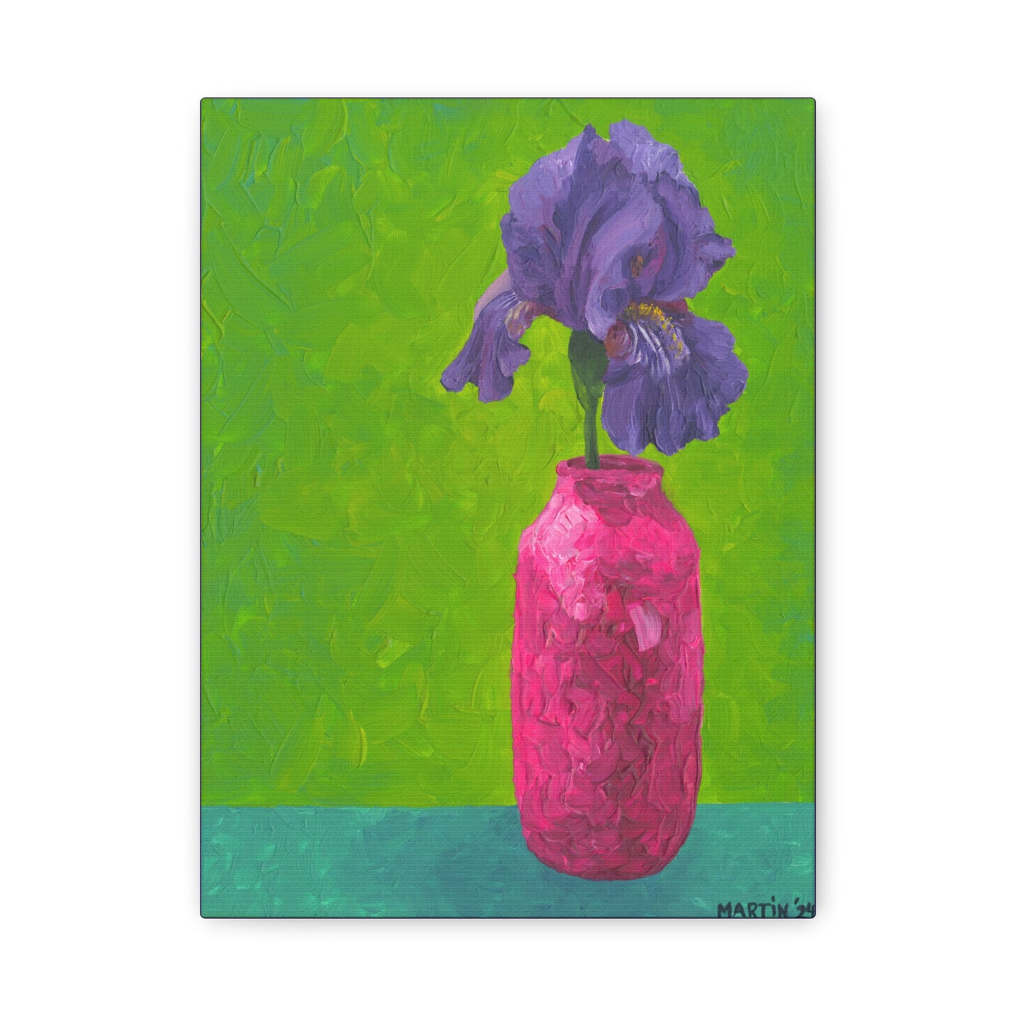 Purple Iris with green background Canvas Gallery Wrap