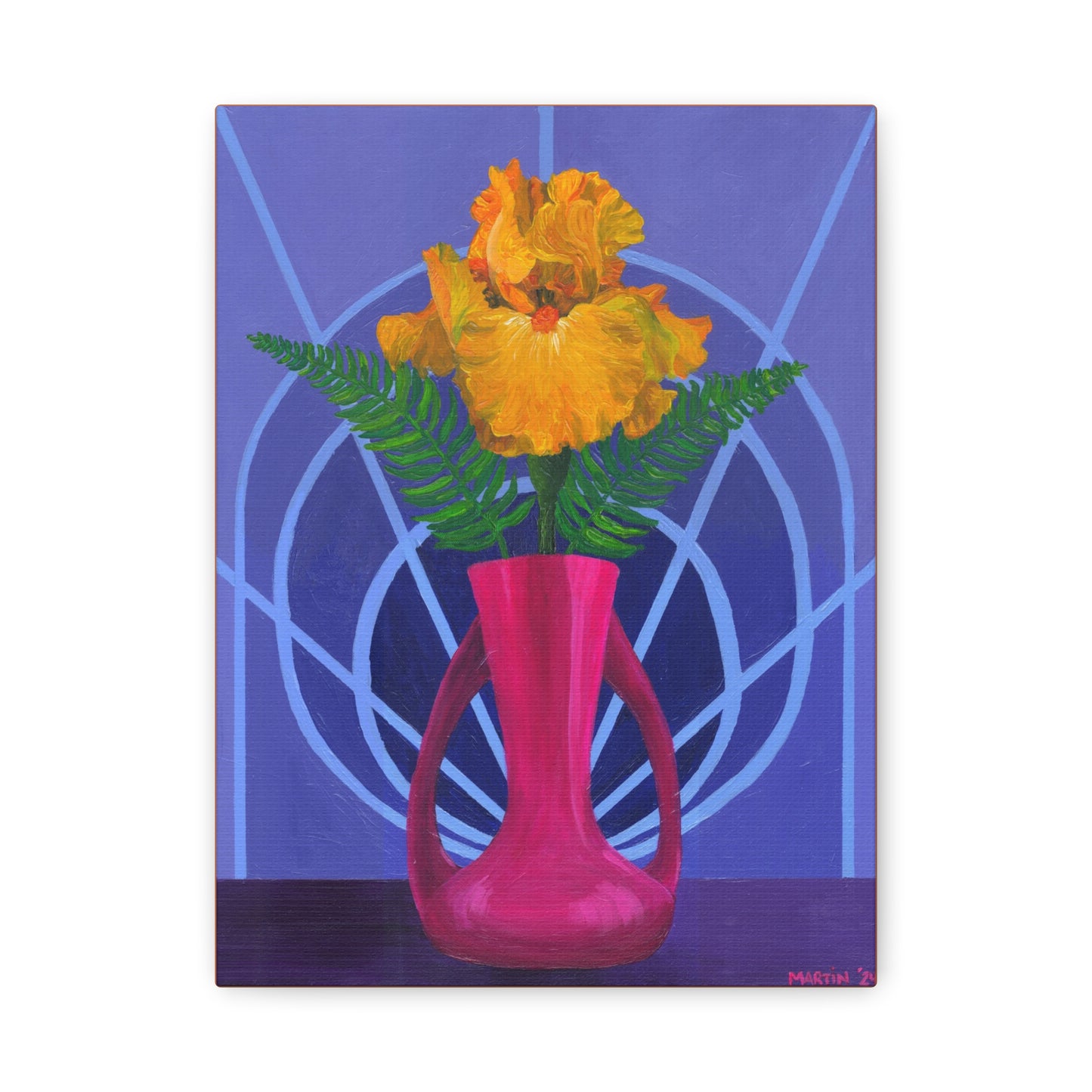 Orange Iris in Magenta Vase Canvas Gallery Wrap