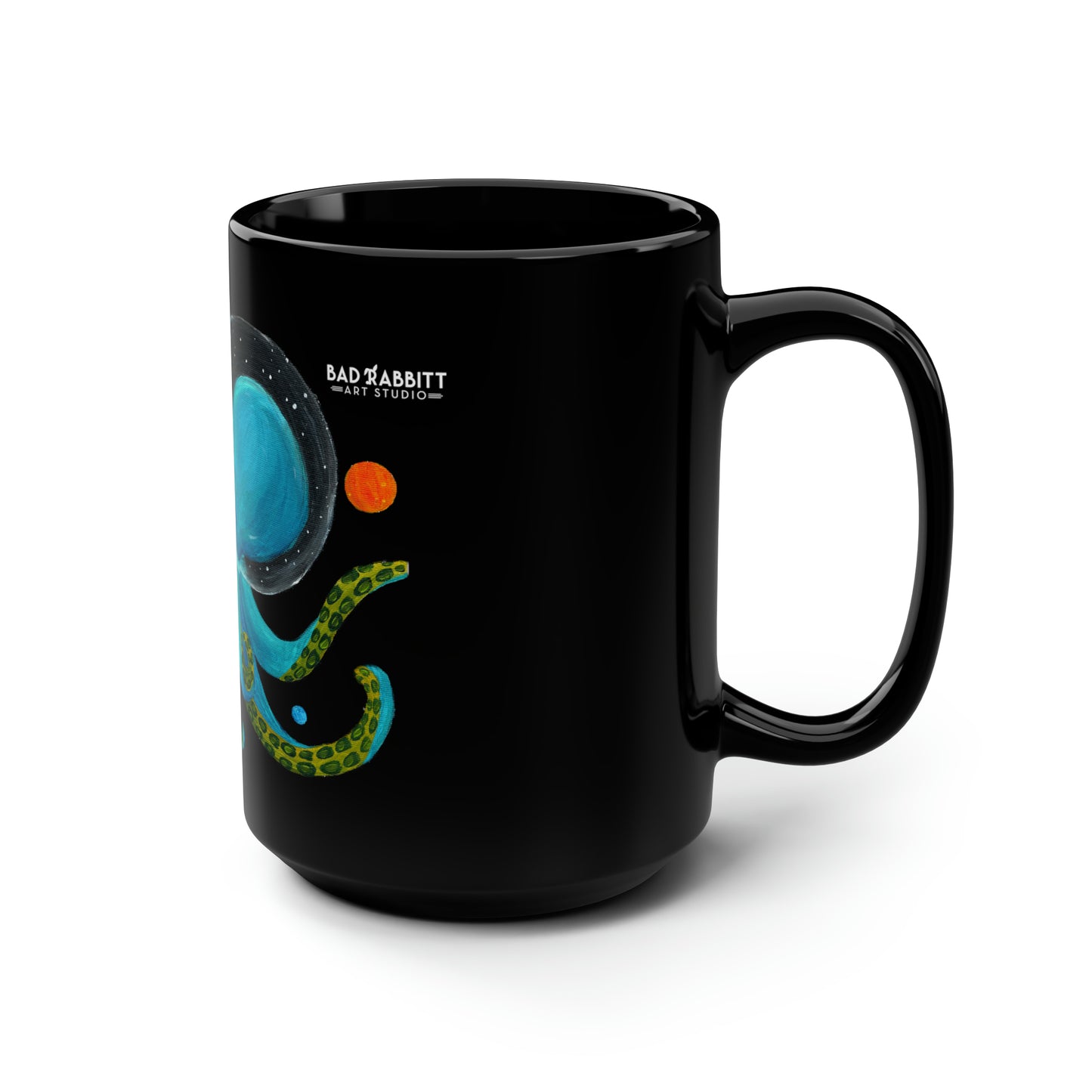 Octopus in Space Black Mug, 15oz