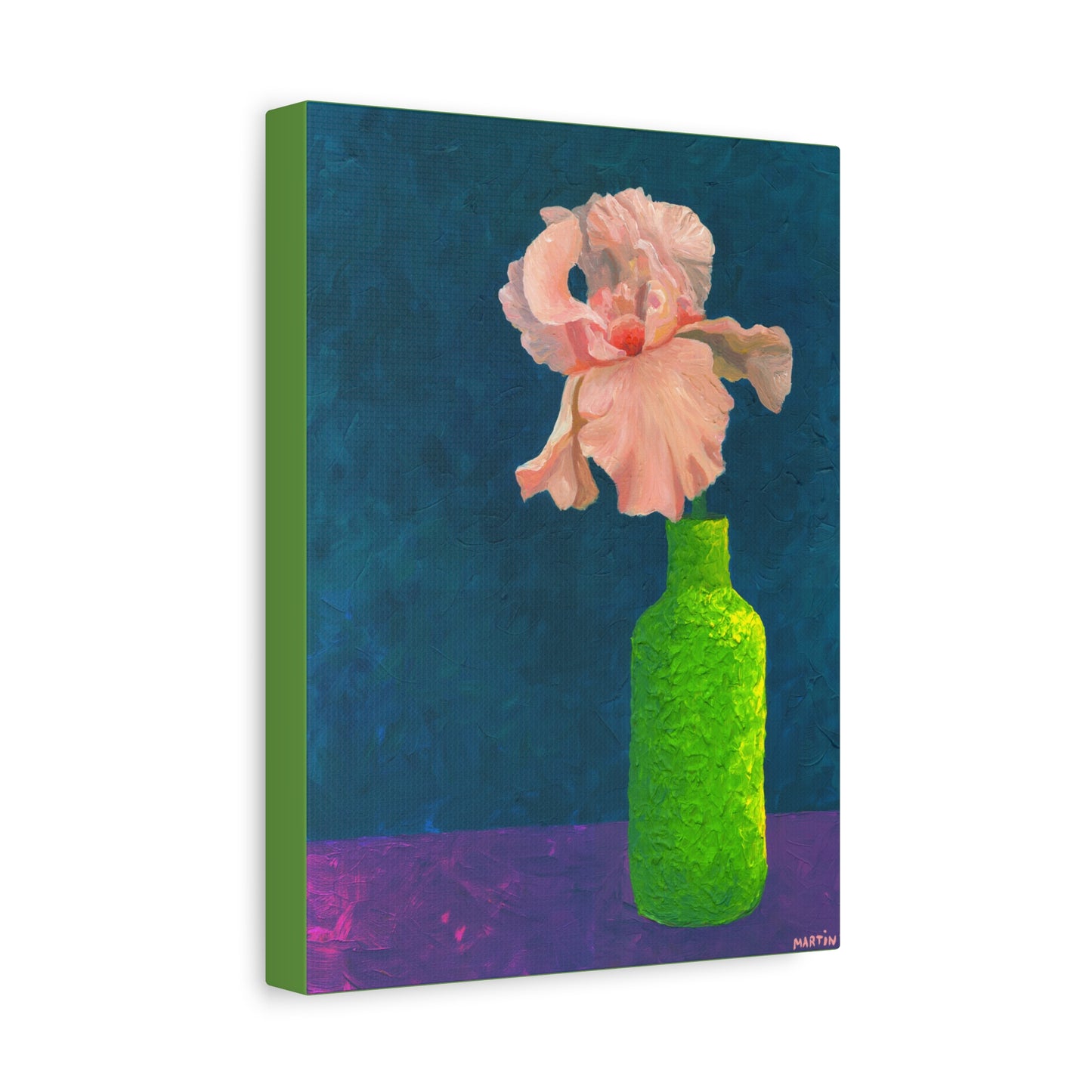 Peach Iris in Green Vase Canvas Gallery Wrap